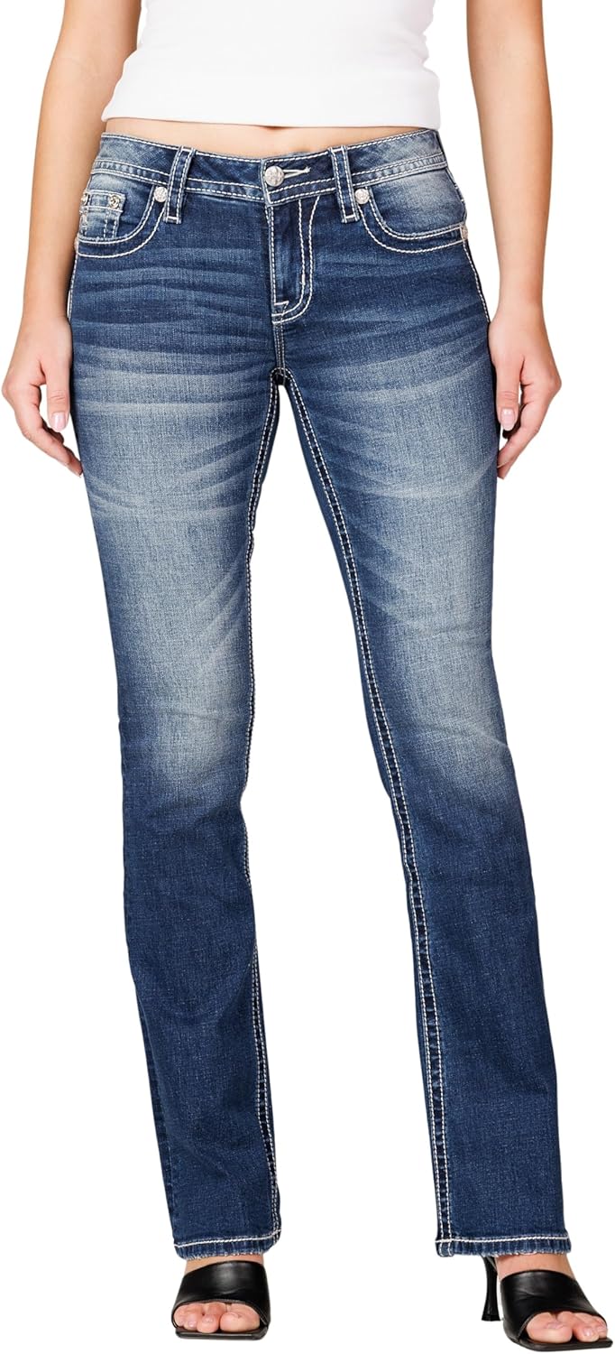 Miss Me Women's Orion Faux Flap Pockets Mid-Rise Bootcut Jeans