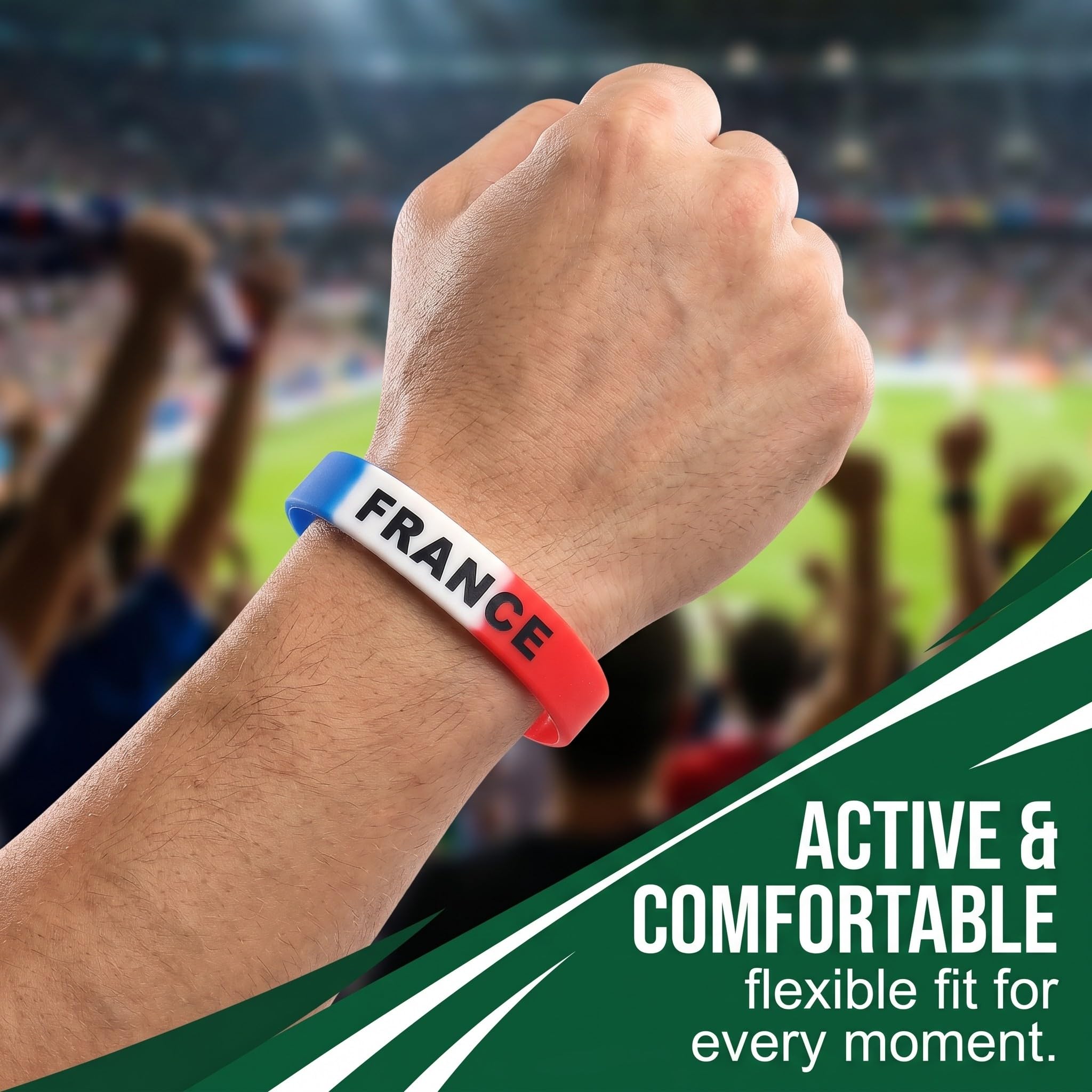 Lot de 6 Bracelets Silicone Drapeau Français | Accessoires Supporters Football | Fan Sportifestif | Unisexe Enfants Adultes | Anti-Transpiration Résistant