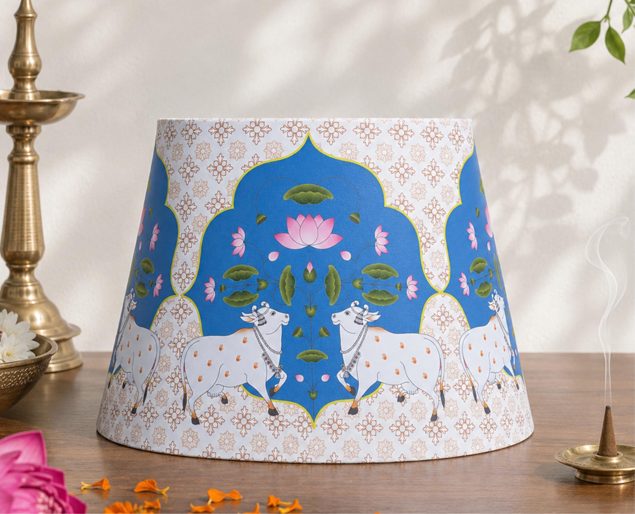RHAA Pichwai Art Conical Lampshade|Big sized Lampshade14inches for Floor Lamps and Table Lamps|Made with Premium Water resistant Canvas fabric|Superior light diffusion-image-15