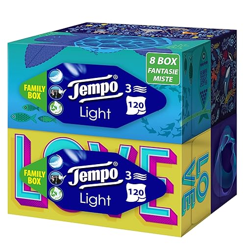 Immagine del prodotto Tempo, Scatola di Fazzoletti di Carta, 8 Scatole da 120 Fazzolettini Monouso, 3 Veli, Family Box Limited Edition Il Potere della Gentilezza, Confezione Riciclabile