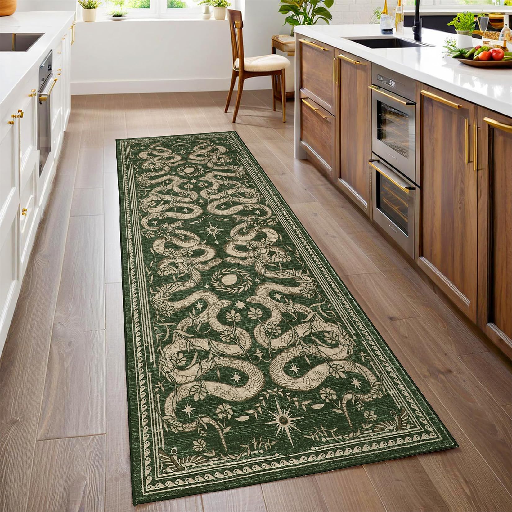 Snake Washable Runners for Hallways 2x6 Runner Rug for Kitchen Non Slip with Rubber Back Forest Soft Low-Pile Stain Resistant Thin Carpet for Entryway