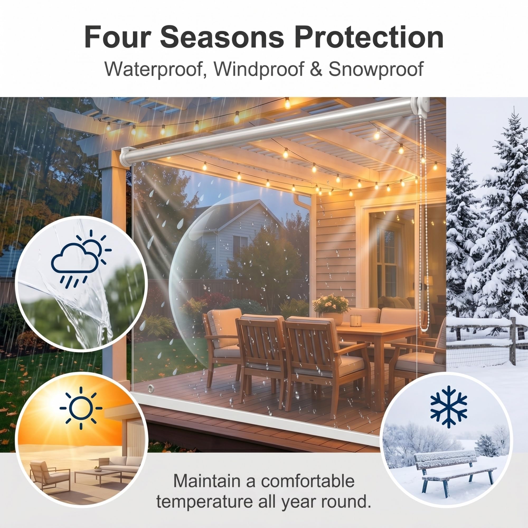Tenda a Rullo Trasparente Impermeabile,Tapparella Avvolgibile Plastica in PVC con Catenella Laterale,Isolamento,Polvere,Facile da installare,per Esterni,Balconi,Bagno