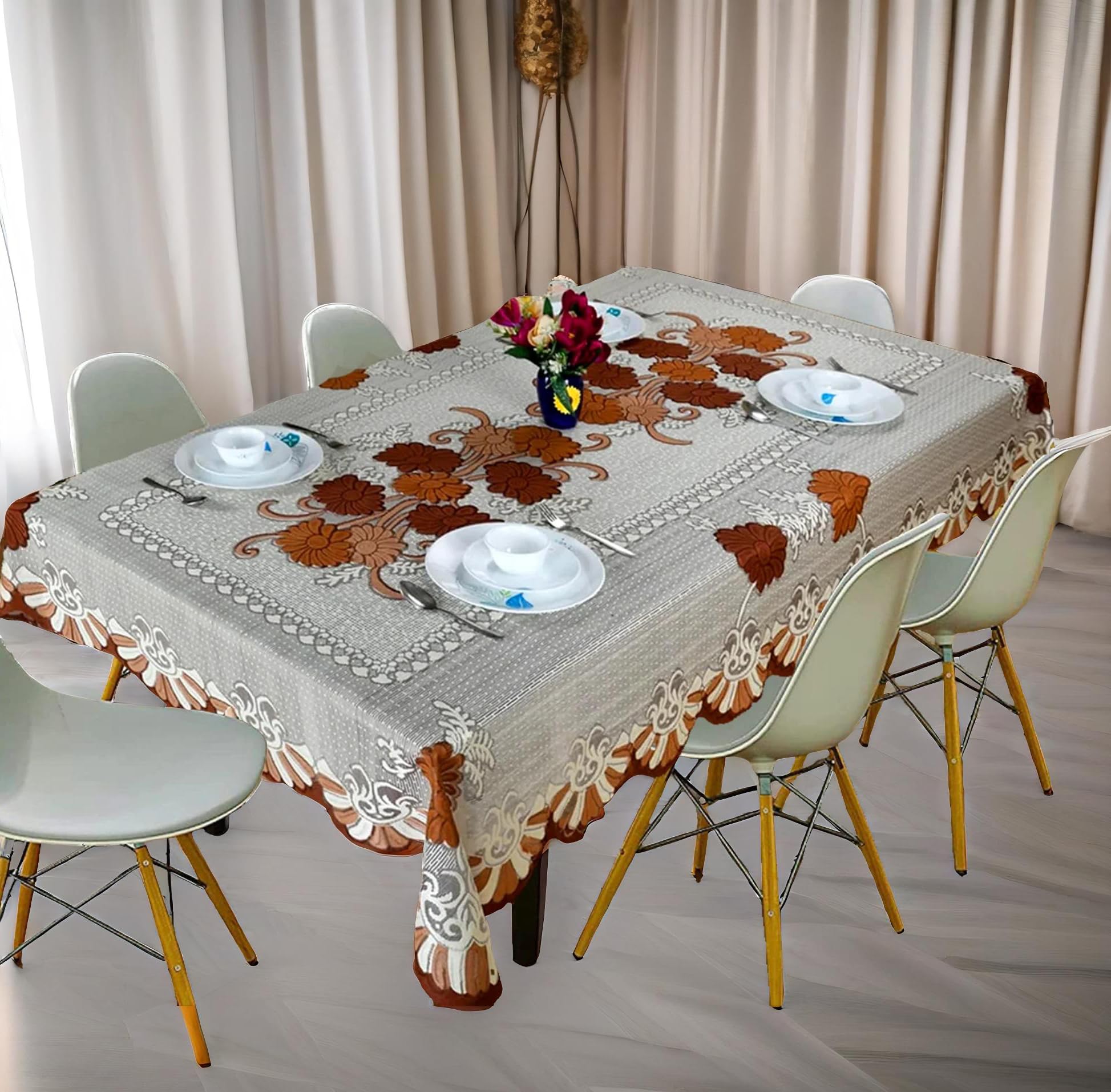 Weavers Villa Cotton Dining Table Cloth 6 Seater - 60x90 Inch Cover - Durable Table Protector Cloth - Dining Table Cover 6 Seater Waterproof - Long-Lasting Kitchen/Hall Decor Essentials (Coffee) - Image 2 thumbnail