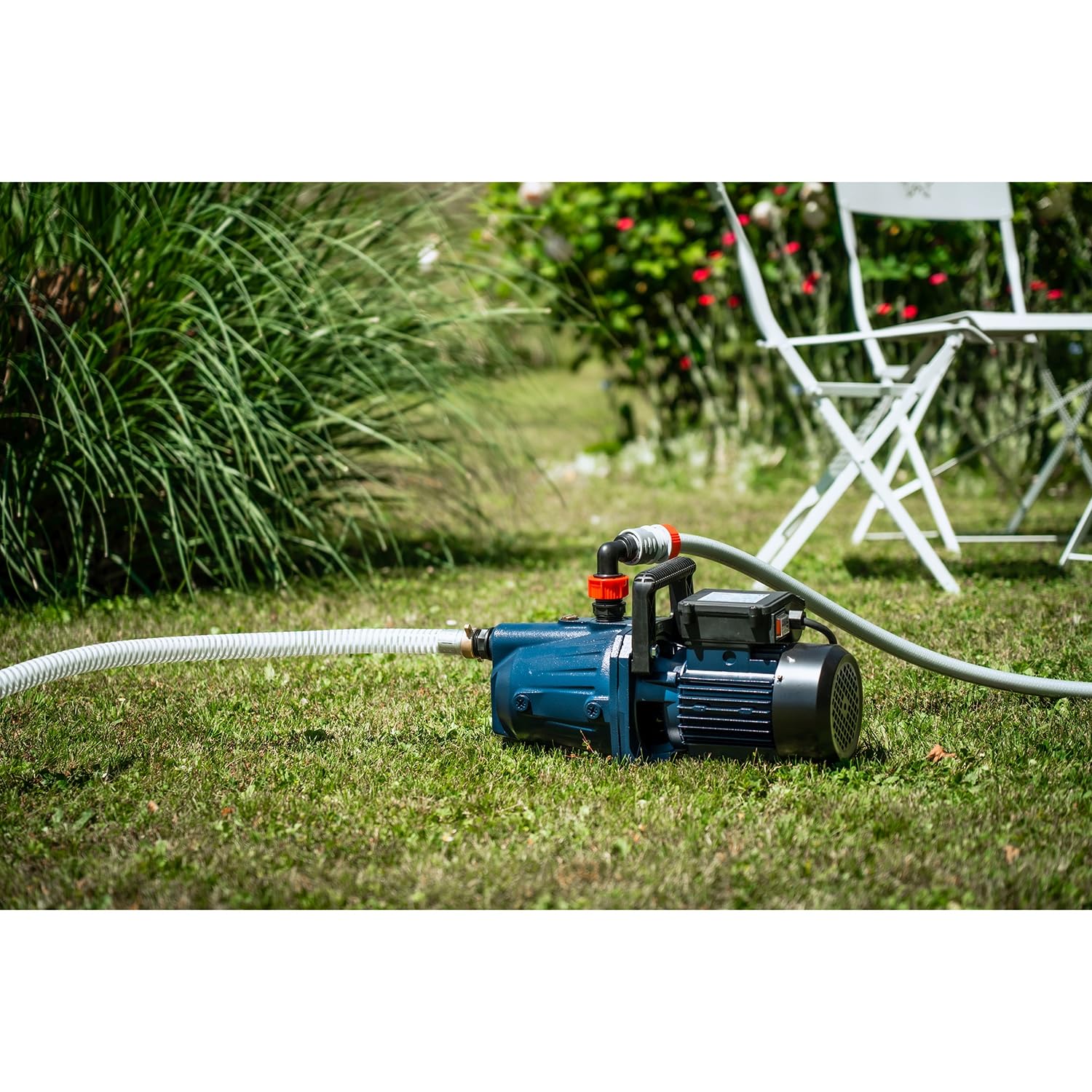 Kit Arrosage Spid'O - Pompe d'Arrosage Corps Fonte 1000W + Kit Aspiration 7m | AF 100 | 4000 L/h - 4,5 bars - 45m | Jardins jusqu'à 1500m²