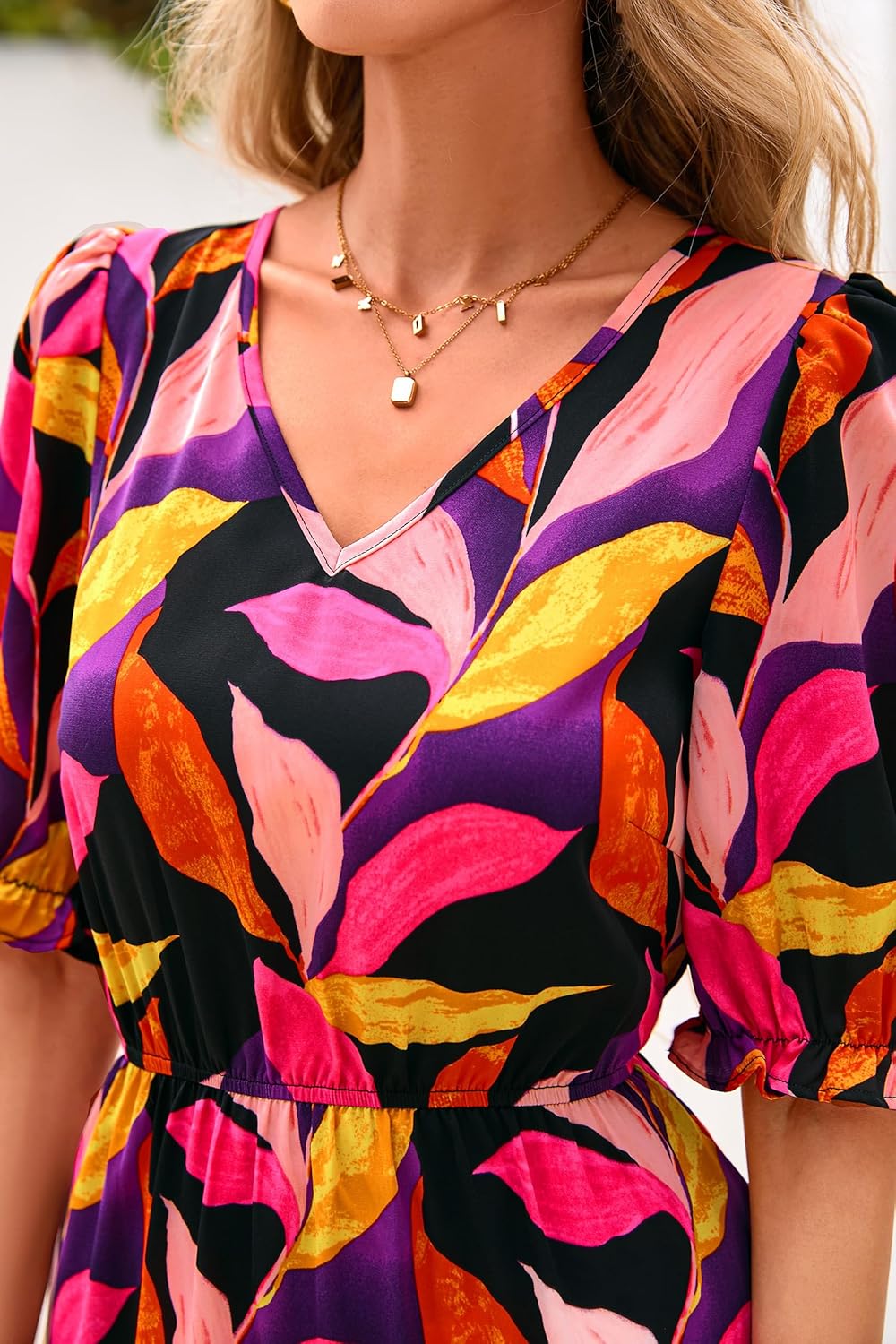 Okiwam Womens Summer Dresses 2026 Spring Casual Floral Short Sleeve Ruffle Flowy Midi Dress Boho Beach Vacation Sundress - Image 6