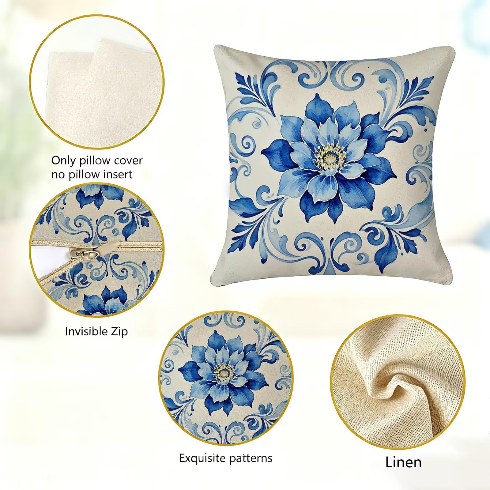 Blu Federe Cuscini Divano 60x60cm, Cuscini da Esterno Set de 4, Cod-306