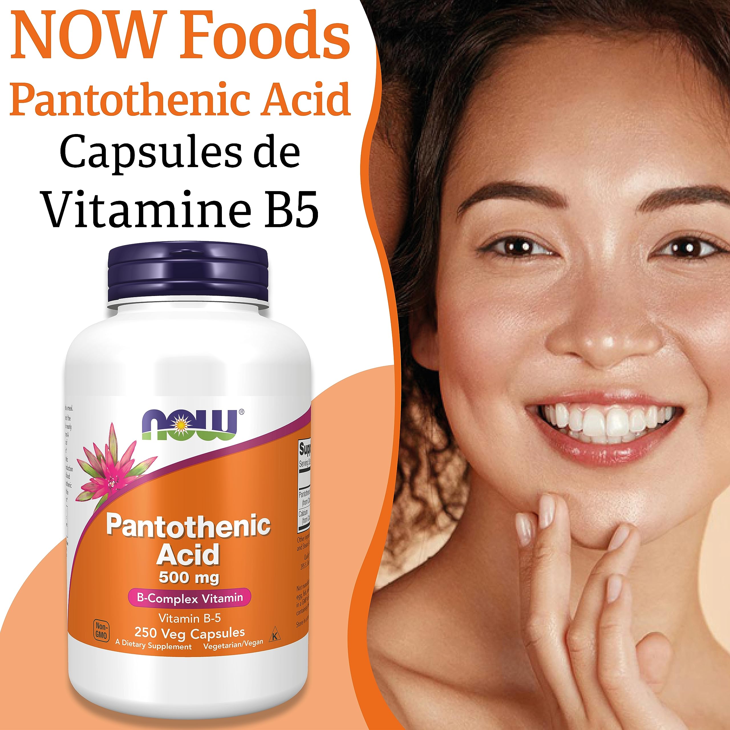 Now Foods, Pantothenic Acid (Acide Pantothénique), 500 mg, 250 Gélules végétales, Testé en Laboratoire, Vitamine B5, Haute Dose, Sans Gluten, Sans Soja, Végétarien