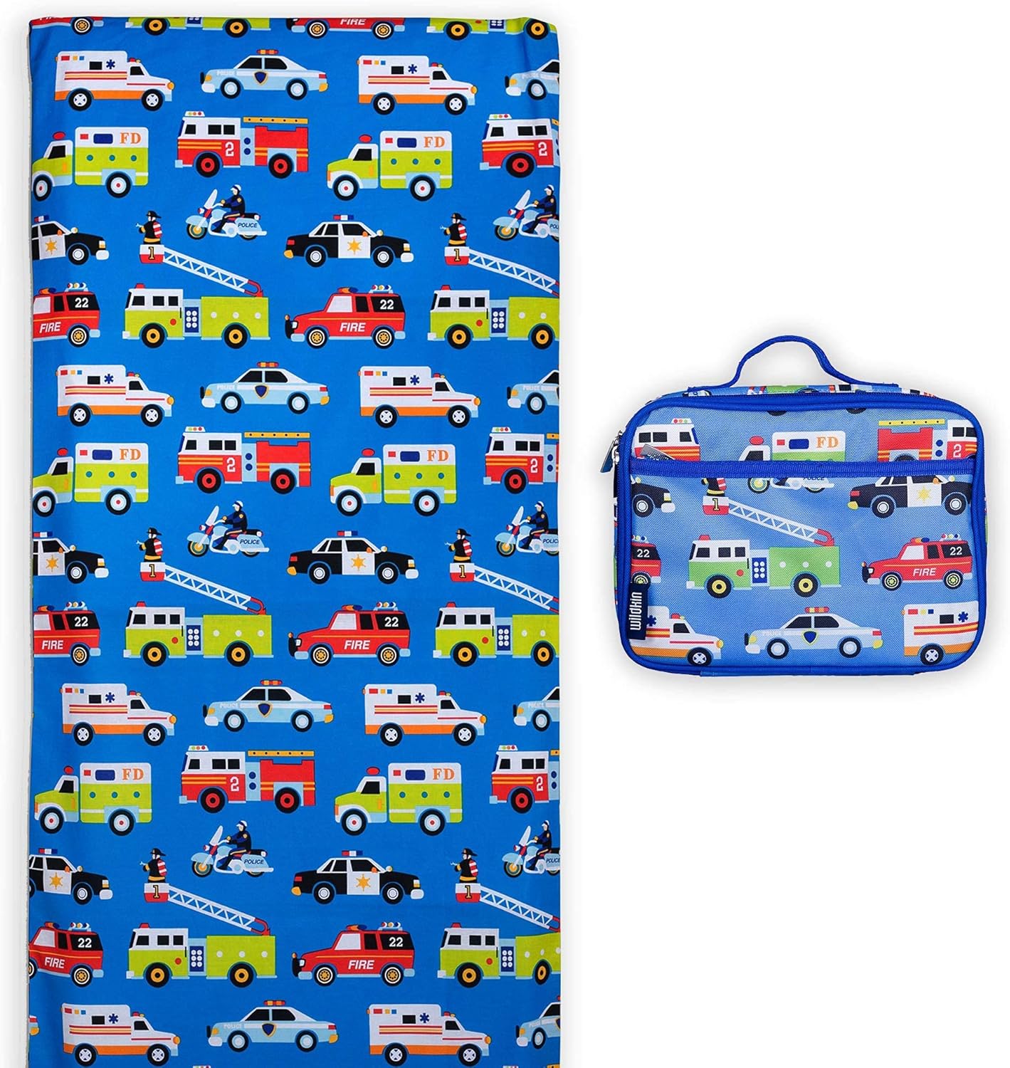 Wildkin Kids Lunch Box Bag with Cotton Nap Mat Cover - Reusable Lunch & Nap Time Set for School and Travel - Heroes