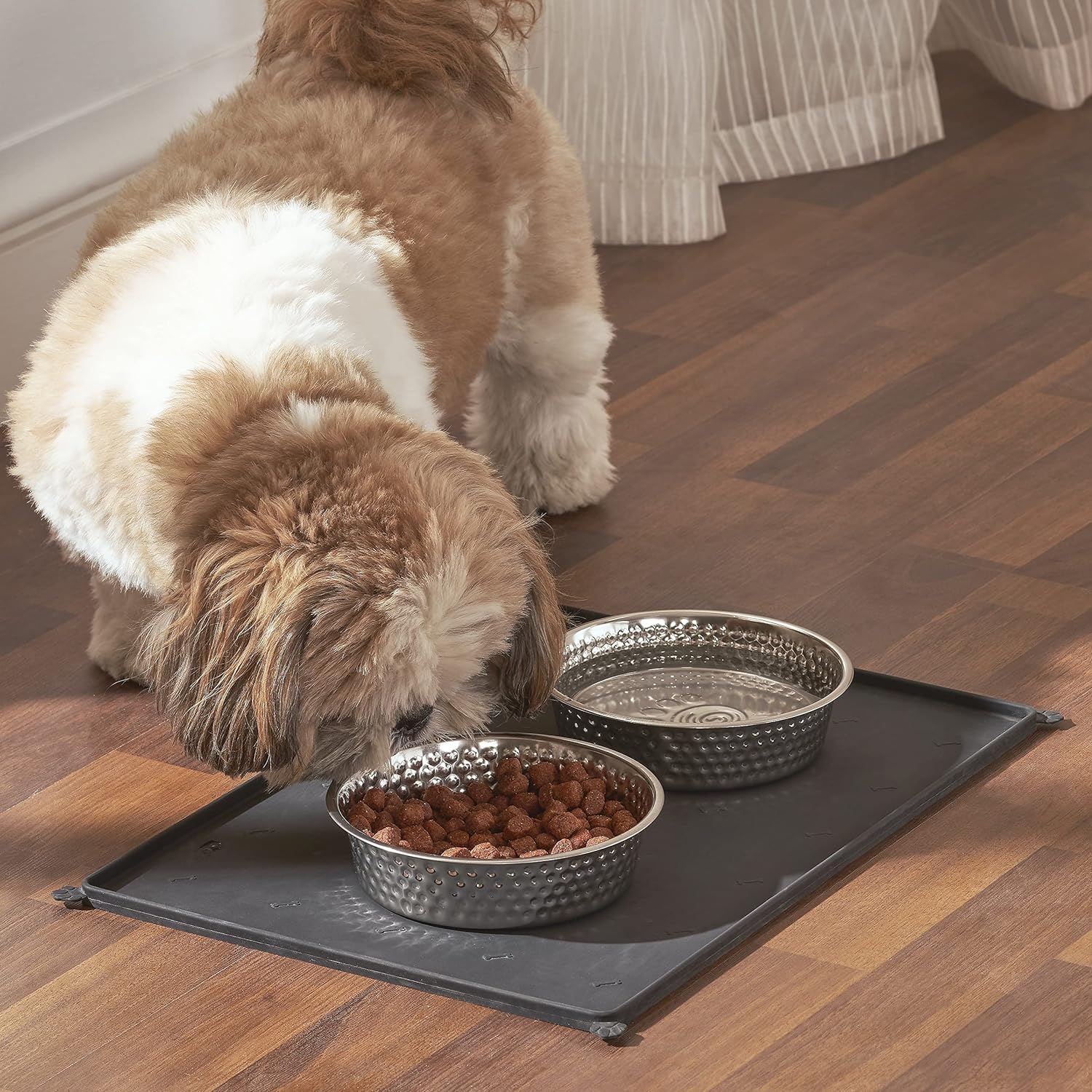 Penguin Home Stainless Steel Pack of 4 Pet Bowl with Non-Slip Silicone Mat Cat Feeder, Easy to Clean, Cats and Puppies Food and Water Feeding / 700 ml Bowls/Black