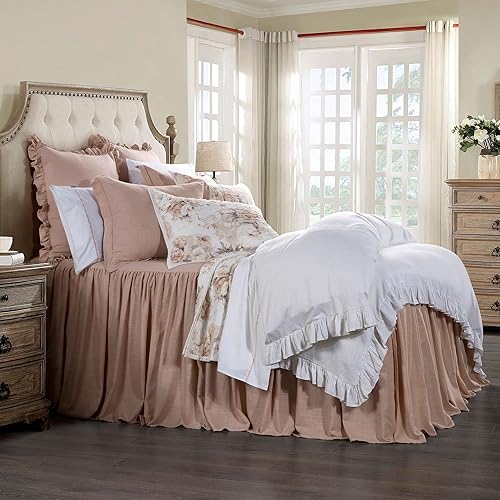 Miniatura 3 de HiEnd Accents Luna - Juego de ropa de cama de lino lavado de 3 piezas con falda con volantes y fundas de almohada, tamaño Super King, romántico,