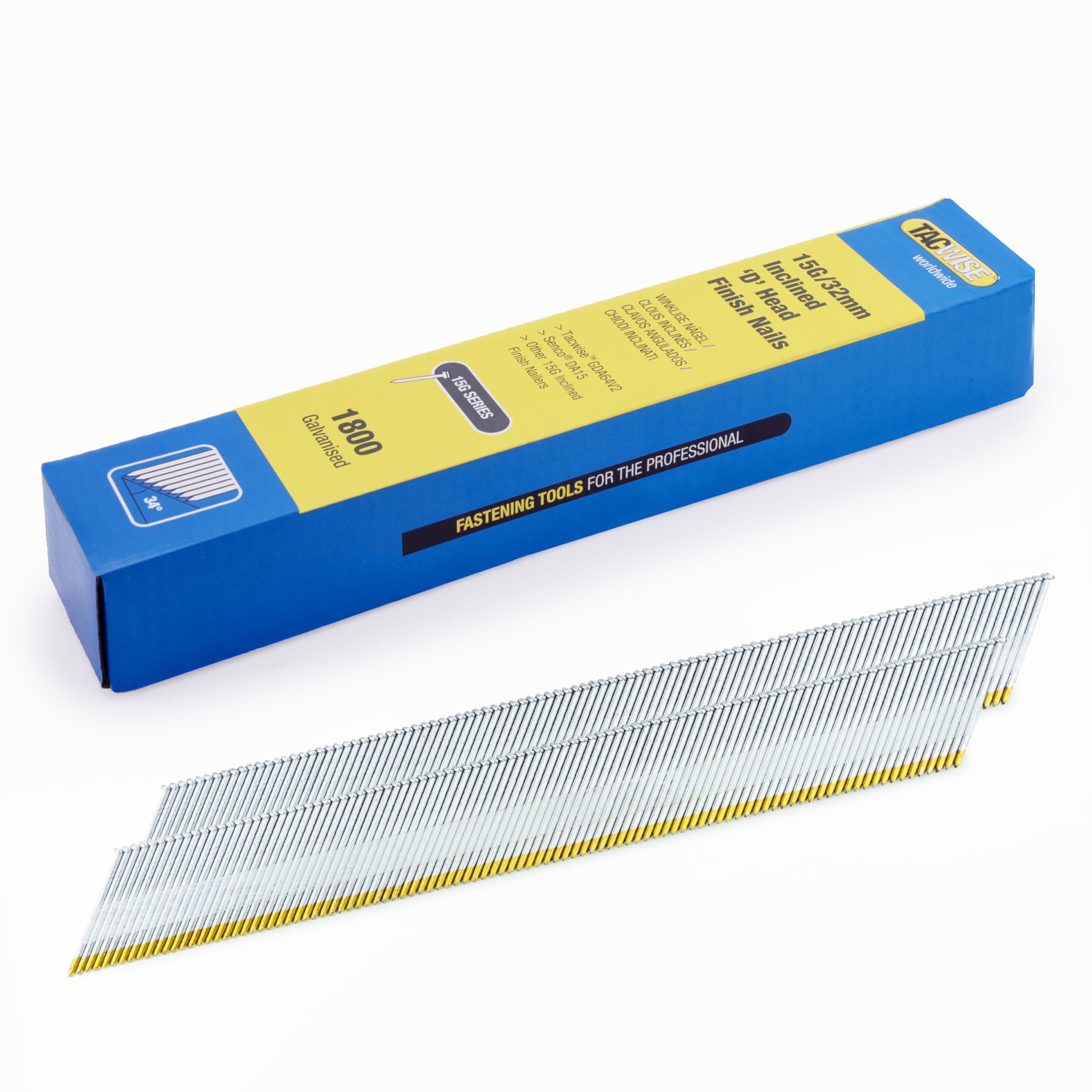 Tacwise 1832 Galvanised Angled Finish Nails, DA 15G / 32 mm, D Head, 1800