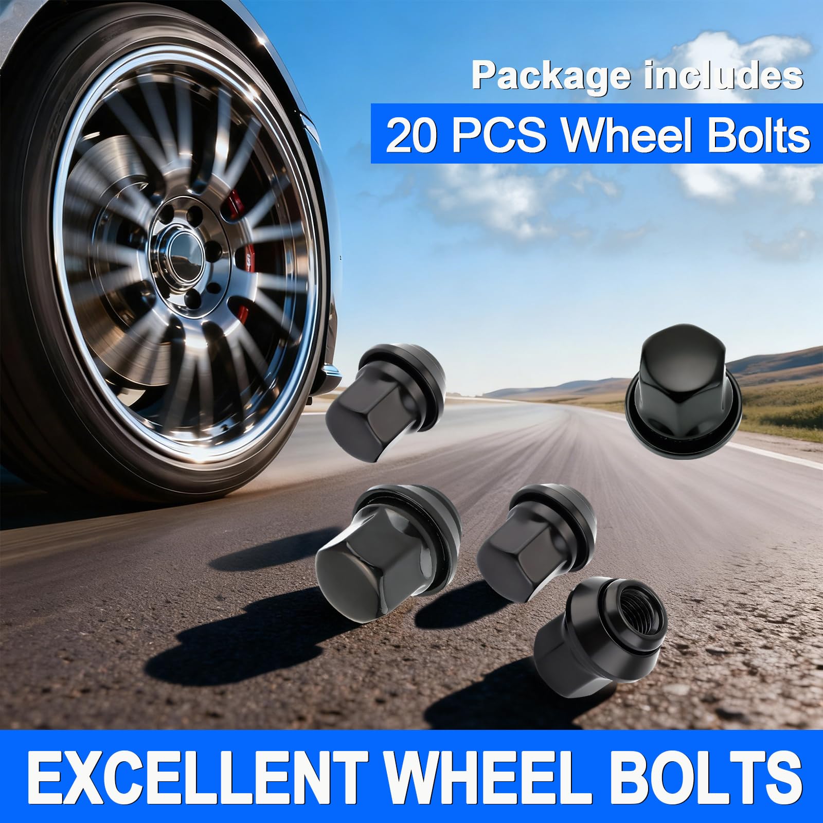 Set di 20 dadi esagonali per ruote M12 x 1,5, per Ford Focus, Fiesta, Mondeo, Kuga, KA, 19 mm, in lega, colore nero