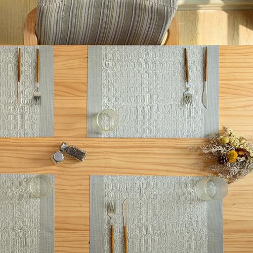 Miniatura 6 de AHHFSMEI Juego de 6 manteles individuales de vinilo tejido de plástico de 18.1 x 13 pulgadas, antideslizantes, resistentes al calor, lavables,