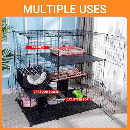 Vista 3 de IKARE Jaula grande para gatos para interiores y mascotas, recintos para animales pequeños, parque de juegos desmontable con 3 puertas, 5 niveles