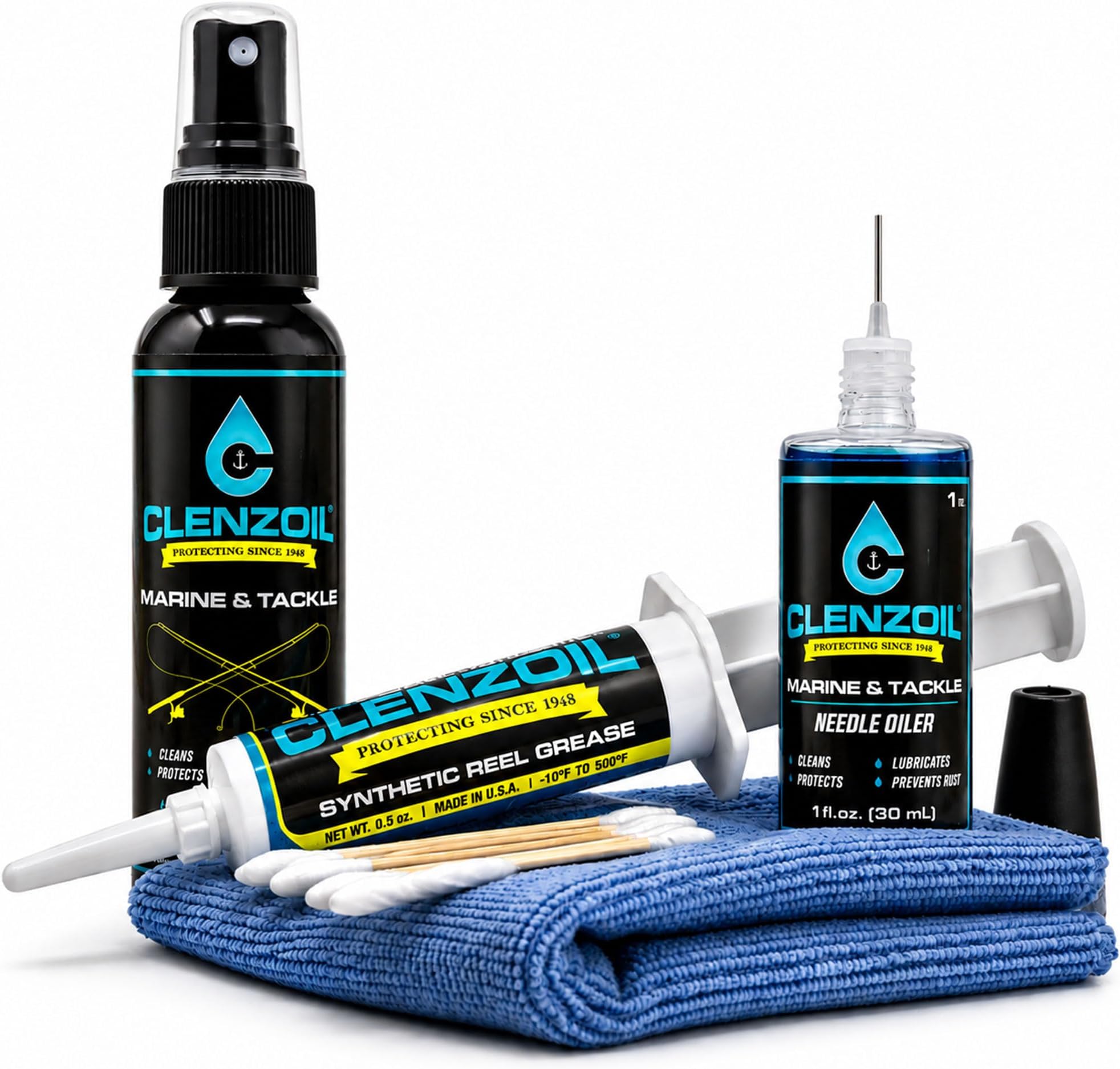 Clenzoil Marine & Tackle Reel Care Kit - with Fishing Reel Oil & Grease - All-in-One Cleaning Kit - for Freshwater & Saltwater Reels - Fish Reel Maintenance Kit