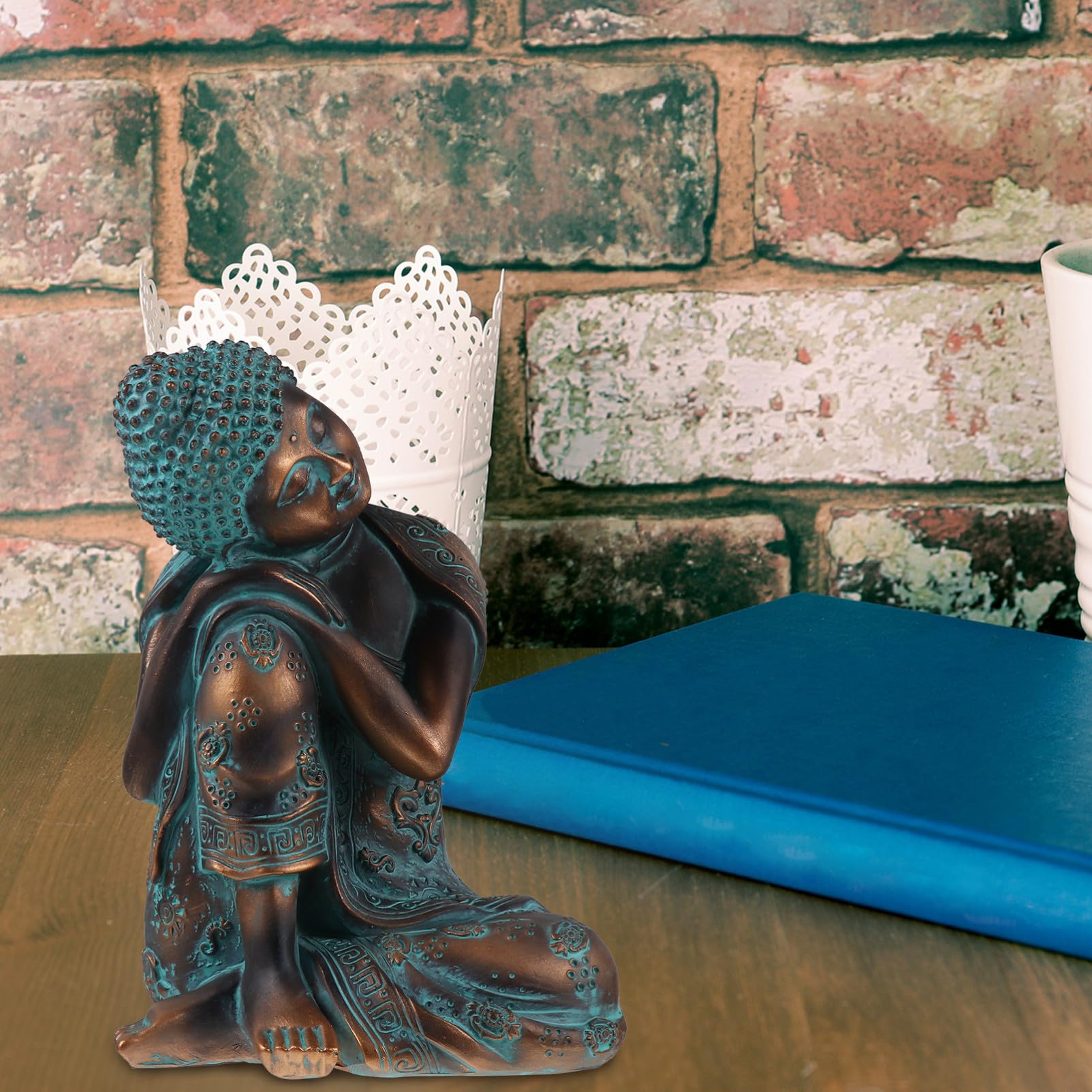 Statua Scultura Elegante in Resina Sintetica Buddha Decorativa Stile Moderno in Design Fashion per Tavolo o Scaffale per Arredamento Casa