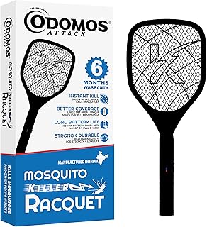 Odomos Attack Anti - Mosquito Rechargeable Racquet | 500mAH Battery | Large Net Area for Better Coverage | Long Lasting Internal Battery with Plug in Socket | 6 Months Warranty (Black) Price in India