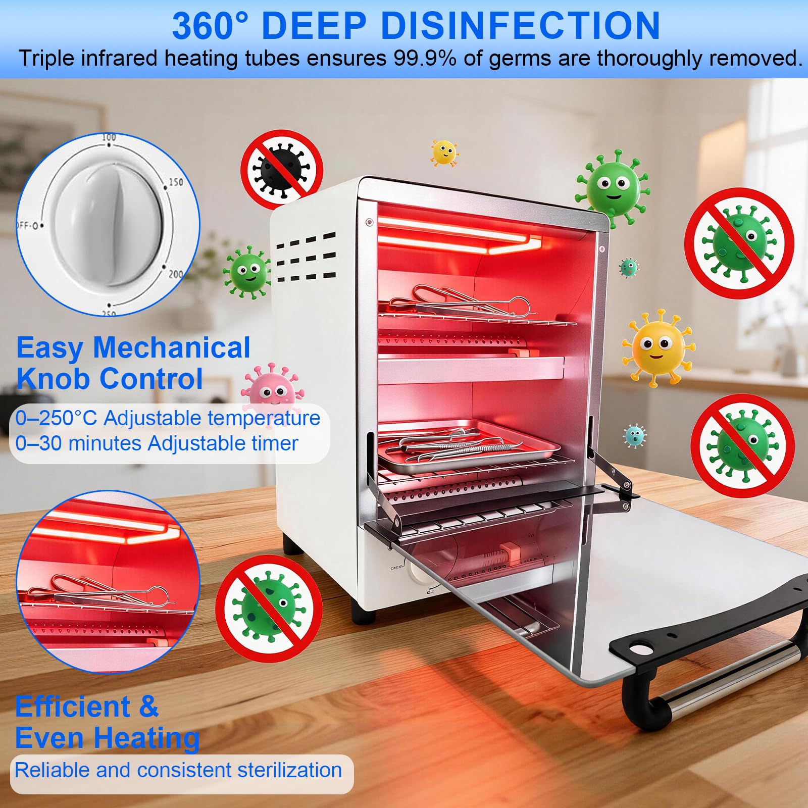 12L Autoklav Sterilisator, 1000W Doppel-Infrarot Trockenerhitzer mit 30 Min Timer & 250 °C Temperaturregelung, Heißluftsterilisator für Nagelwerkzeuge, Dental, Medizin, Kosmetik & Studio