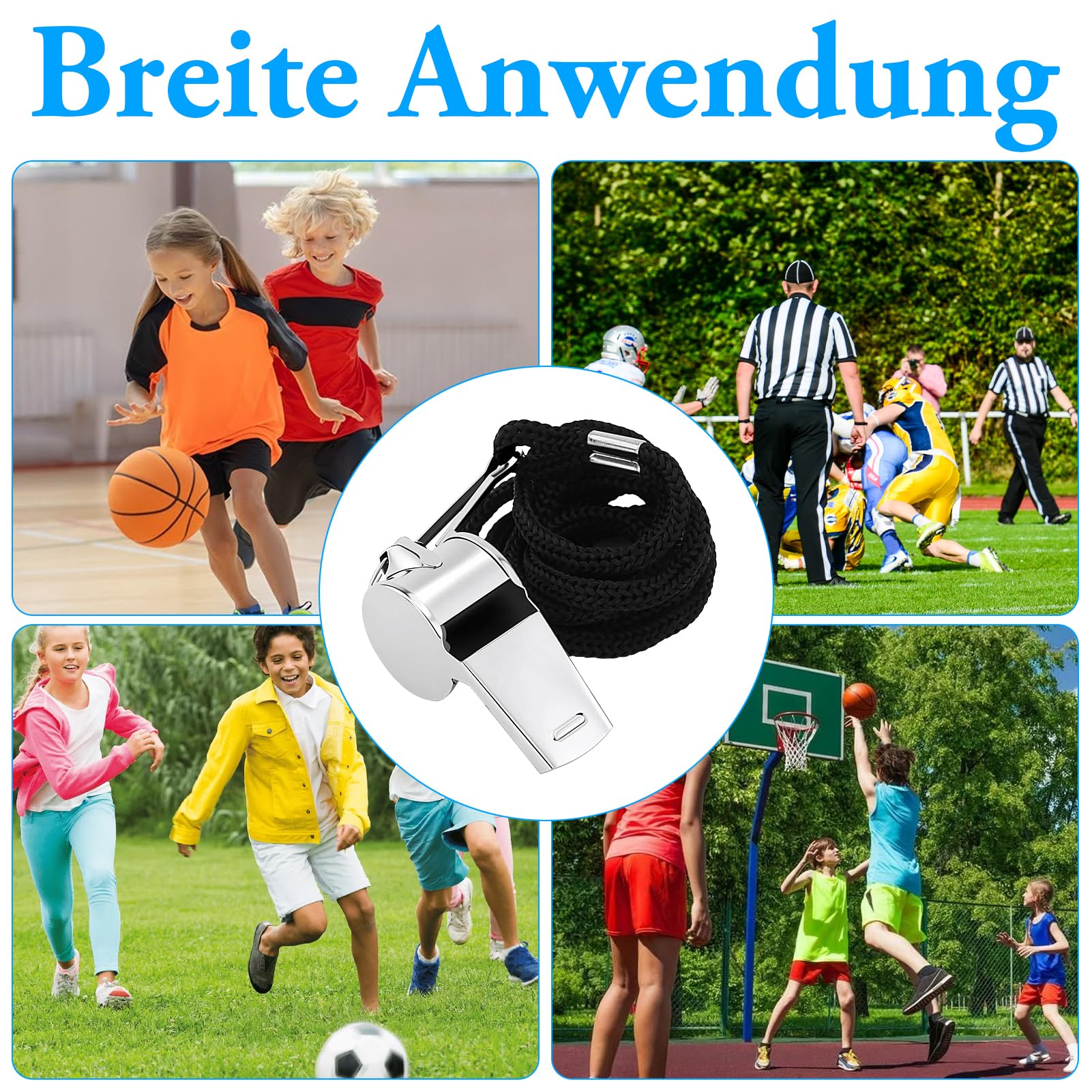 3 stuks roestvrijstalen fluitje, metalen scheidsrechtersfluitje, sportfluitjes met omhangband, voor voetbalwedstrijden, basketbalwedstrijden, scheidsrechters, trainers, reddingszwemmers (zilver