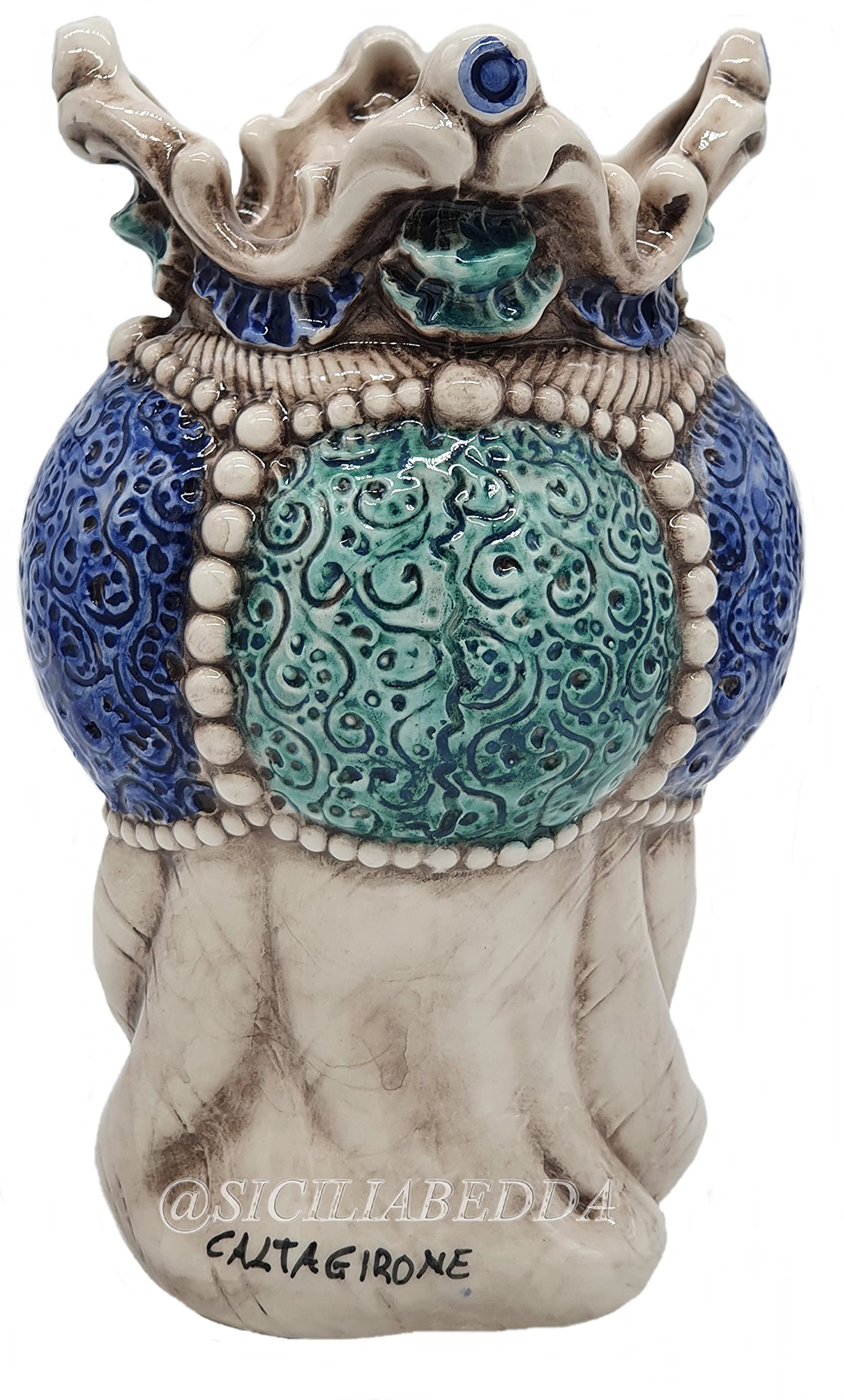 sicilia bedda - Teste di Moro Siciliane in Ceramica di Caltagirone - Realizzato Interamente a Mano - Altezza 18 Centimetri (Testa di Moro Uomo Blu)