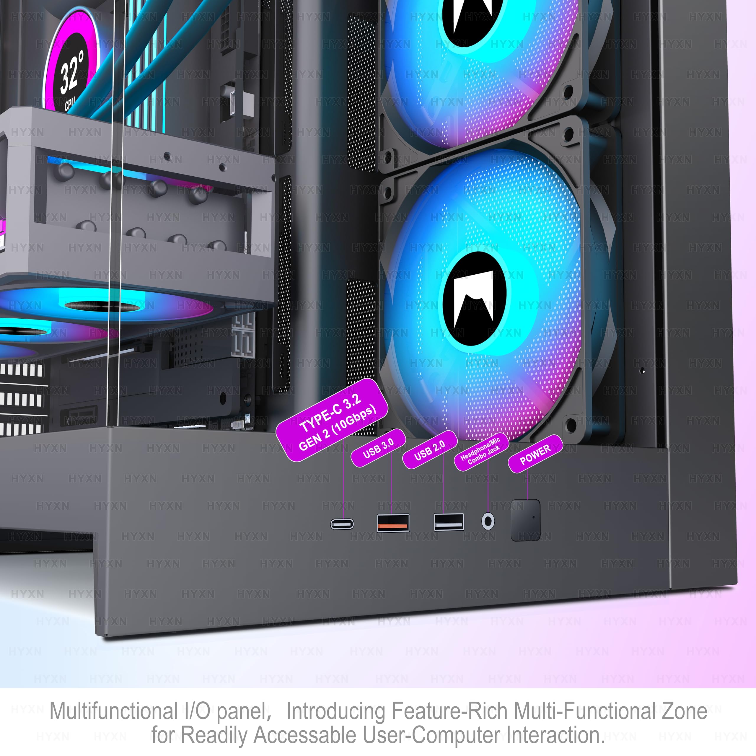 H2(2026) HYXN PC Gehäuse ATX mit 8 Lüfter(6X140 und 2X120) Groß Dual Kammer Mid-Tower Computer Gehäuse Airflow Gaming PC-Gehäuse,Unterstützt 420mm-Wasserkühler,Gaming Gehäuse (Schwarz, H2)