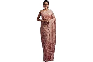 Women's Graceful Net Saree Adorned with Intricate Embroidery (K997-Peach)