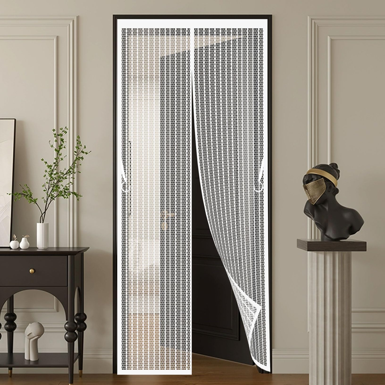 Magnetic Screen Door 176 x 230 cm Closed By Magnets, Silent, Keeps Bugs Out Magnetic Door Curtains Fly Screen Easy to Install Without Drilling for Windows Doors Patio, White