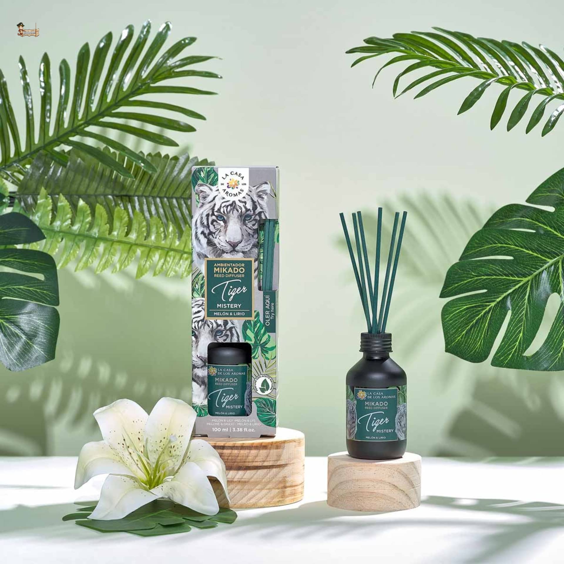 BricoLoco.com. 100ml Mikado Tiger Mistery odświeżacz powietrza Bardziej wygodny i bezpieczny niż świece odświeżacz powietrza do domu, pokoju, melon i lilia (5)
