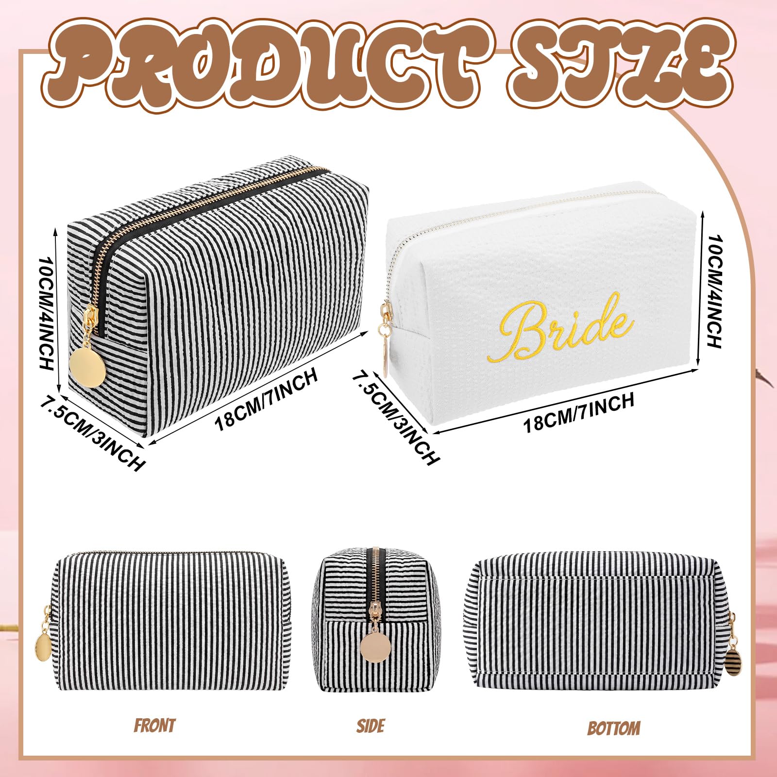 8-Piece Bridesmaid Proposal Cosmetic Bag Set with Seersucker Fabric