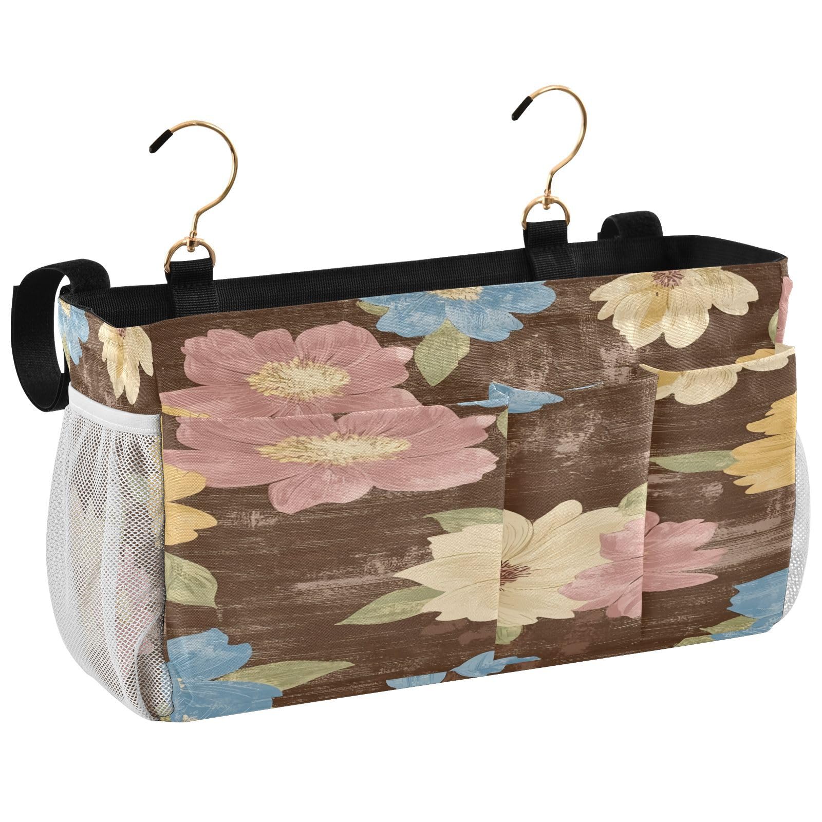 BOESI Doodle Colorful Flower Pattern Bedside Storage Hanging Bag, Hanging Storage Basket, Suitable for Storing Cell Phones, Water Bottles, Books