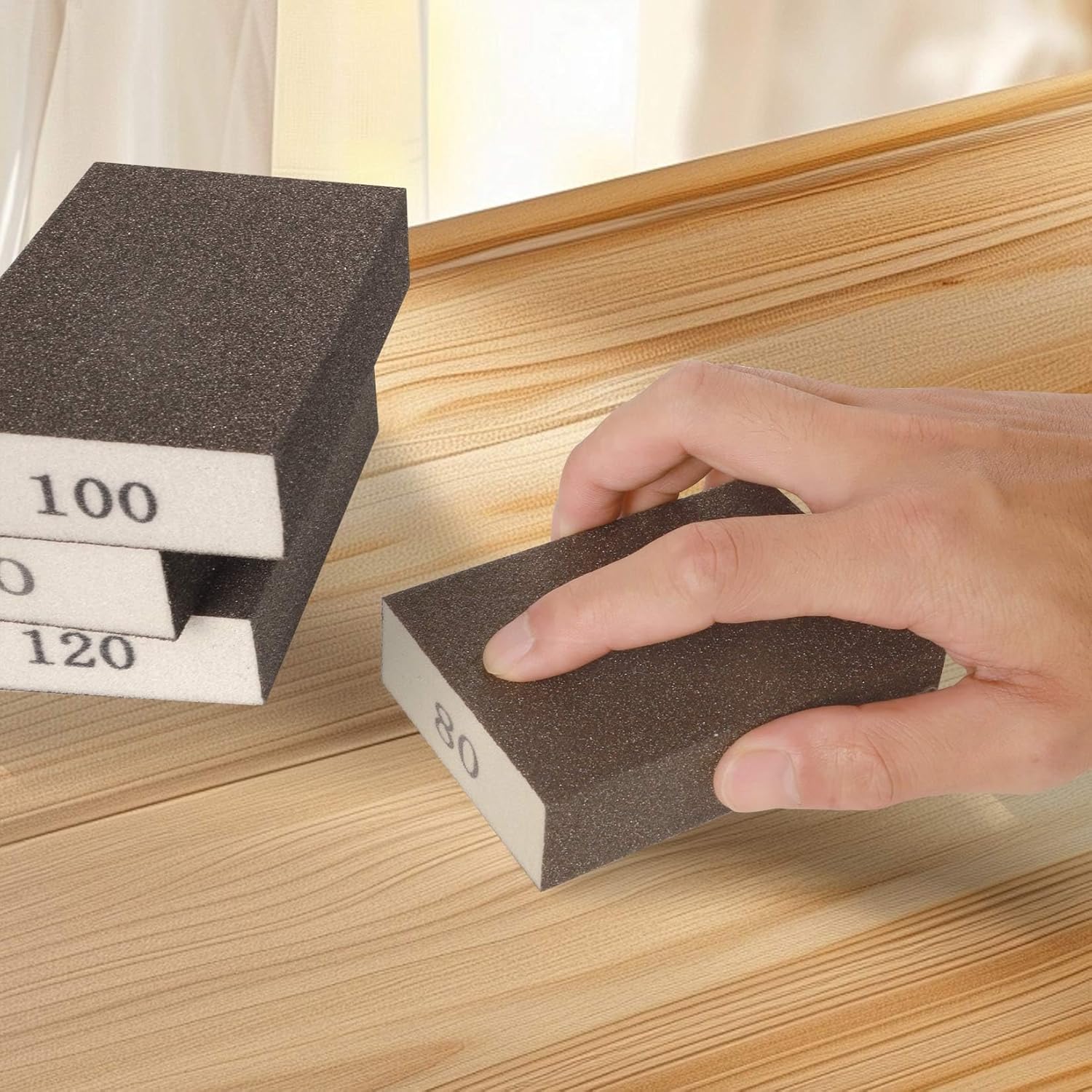 Vaghnilsh Sanding Sponge 60 80 100 120 180 220 Coarse Medium Fine Grit Sanding Block Washable and Reusable for Wood, Metal, Wall Polish (6, 120 Grit) 3