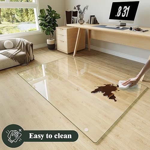 Vista 127 de Koonmi Tapete para silla de vidrio templado para suelos de madera dura y alfombras, 30 x 48 pulgadas, color gris, protector de piso de oficina
