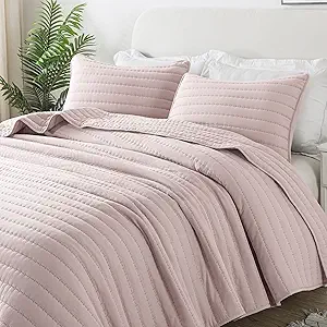 ROARINGWILD Pink Twin Size Quilt Bedding Sets with Pillow Sham, Lightweight Soft Bedspread Coverlet, Quilted Blanket Thin Comforter Bed Cover for All Season, 2 Pieces, 68x90 inches