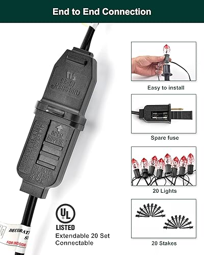 Miniatura 4 de Tira de luces de llama parpadeante, tira de luces de camino C9 de 24.2 pies con 20 bombillas de llama y estacas, tira de luces conectables para