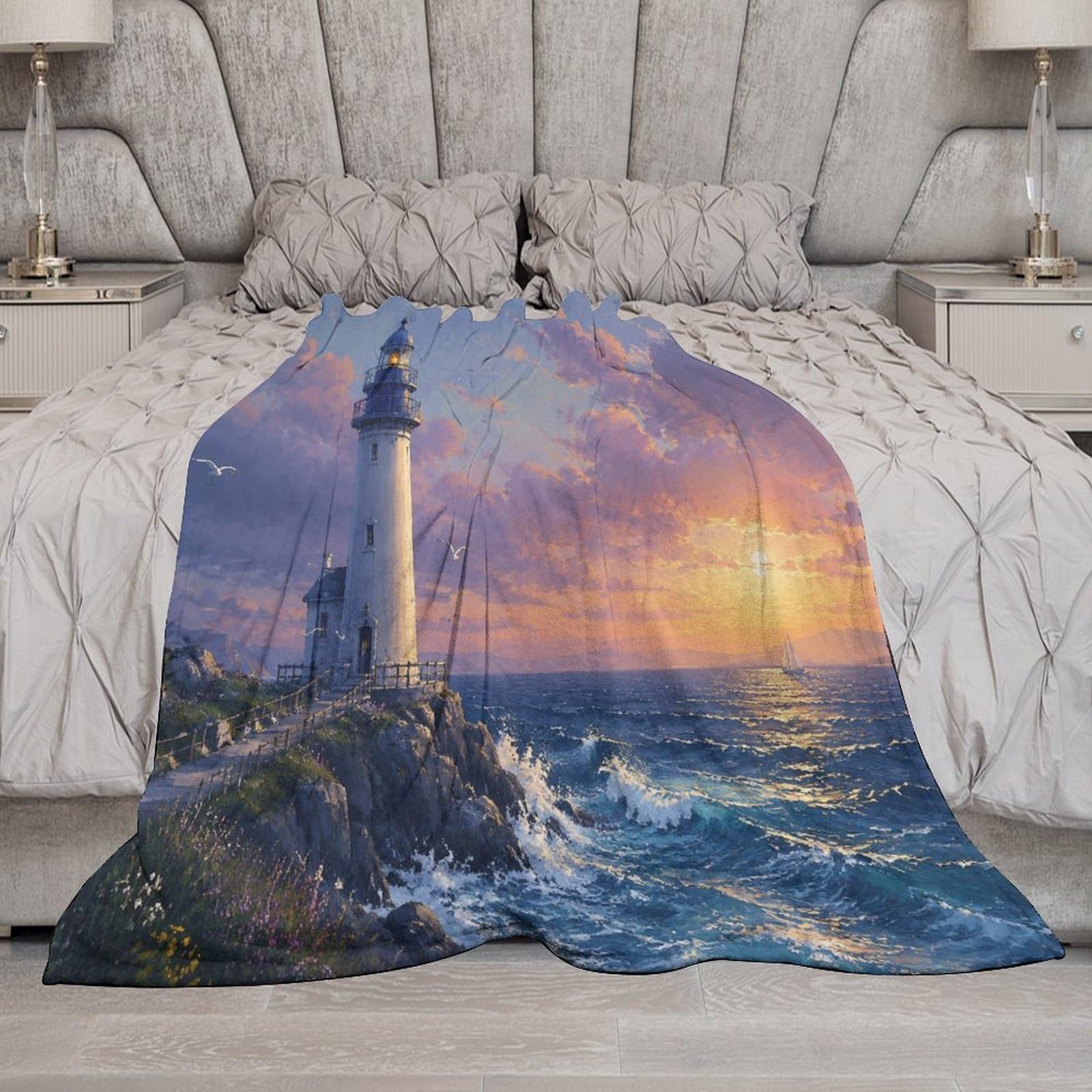 Lighthouse in the Ocean ｜ Deep Blue Lighthous Kuscheldecke für Zuhause