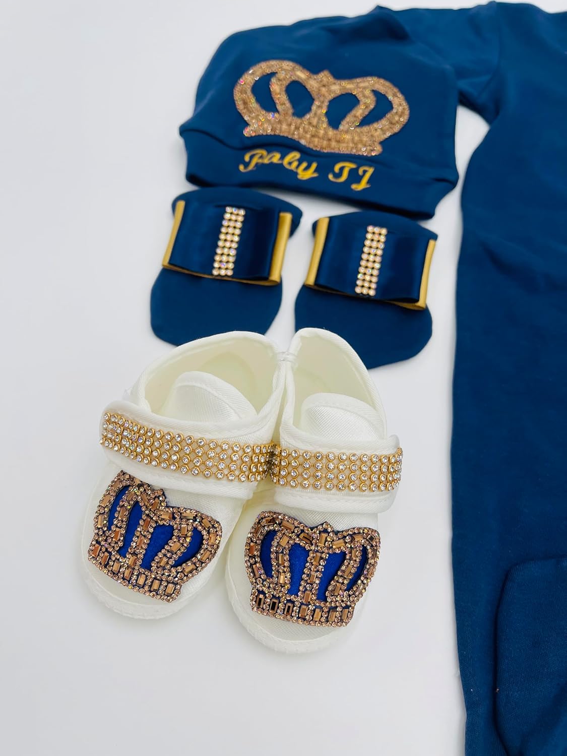 MELEK & MOON Personalized Luxury Infant Newborn Baby Boy Outfit – 4-Piece Cotton Set – Pure Love Prince Majestic Set
