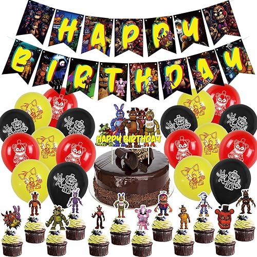 Suministros para fiestas de cumpleaños de Freddy, decoraciones de Freddy incluyen pancarta, decoración de pasteles, globos para niños, suministros