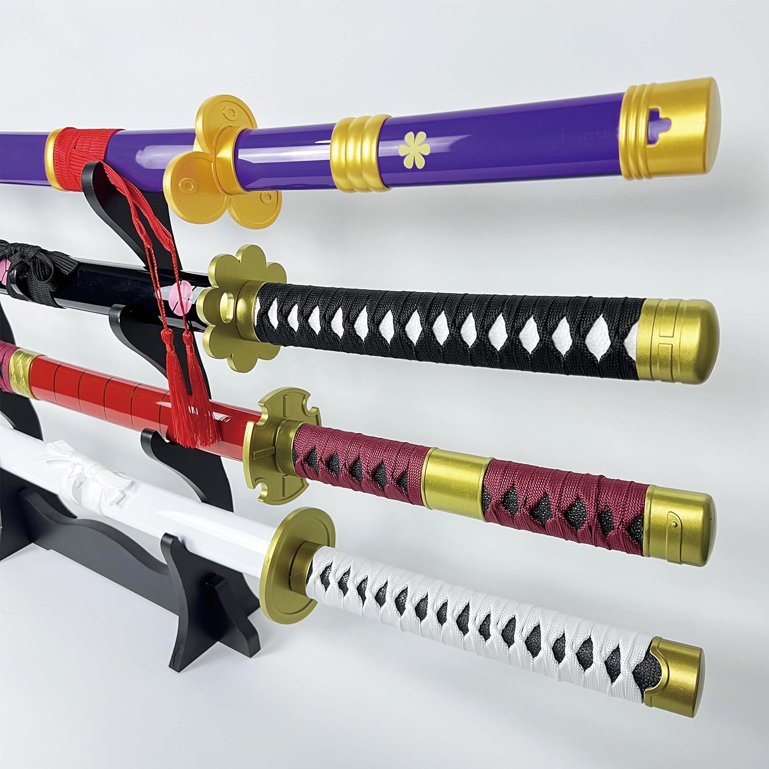 FÉENOMENN Katana One Piece Pack Zoro 3 Swords (ENMA, WADO ICHIMONJI, SANDAI KITETSU) - Wooden Blade - Japanese Bracket Included FÉENOMENN Katana One Piece Pack Zoro 3 Swords (ENMA, WADO ICHIMONJI, SANDAI KITETSU) - Wooden Blade - Japanese Bracket Included