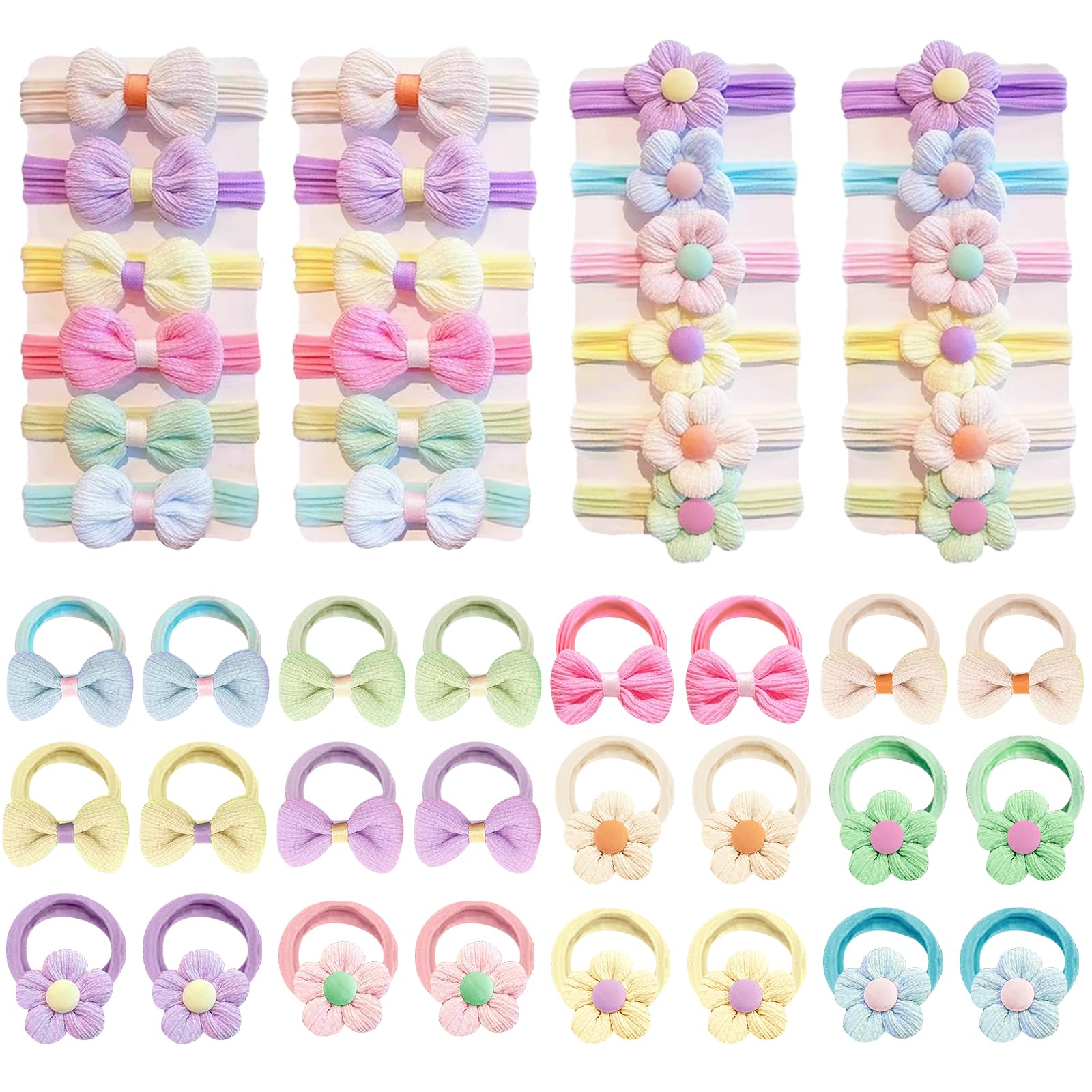 24 coleteros para bebé niña, coleteros con Flores, Lazos de Caramelo, coleteros elásticos para bebé niña