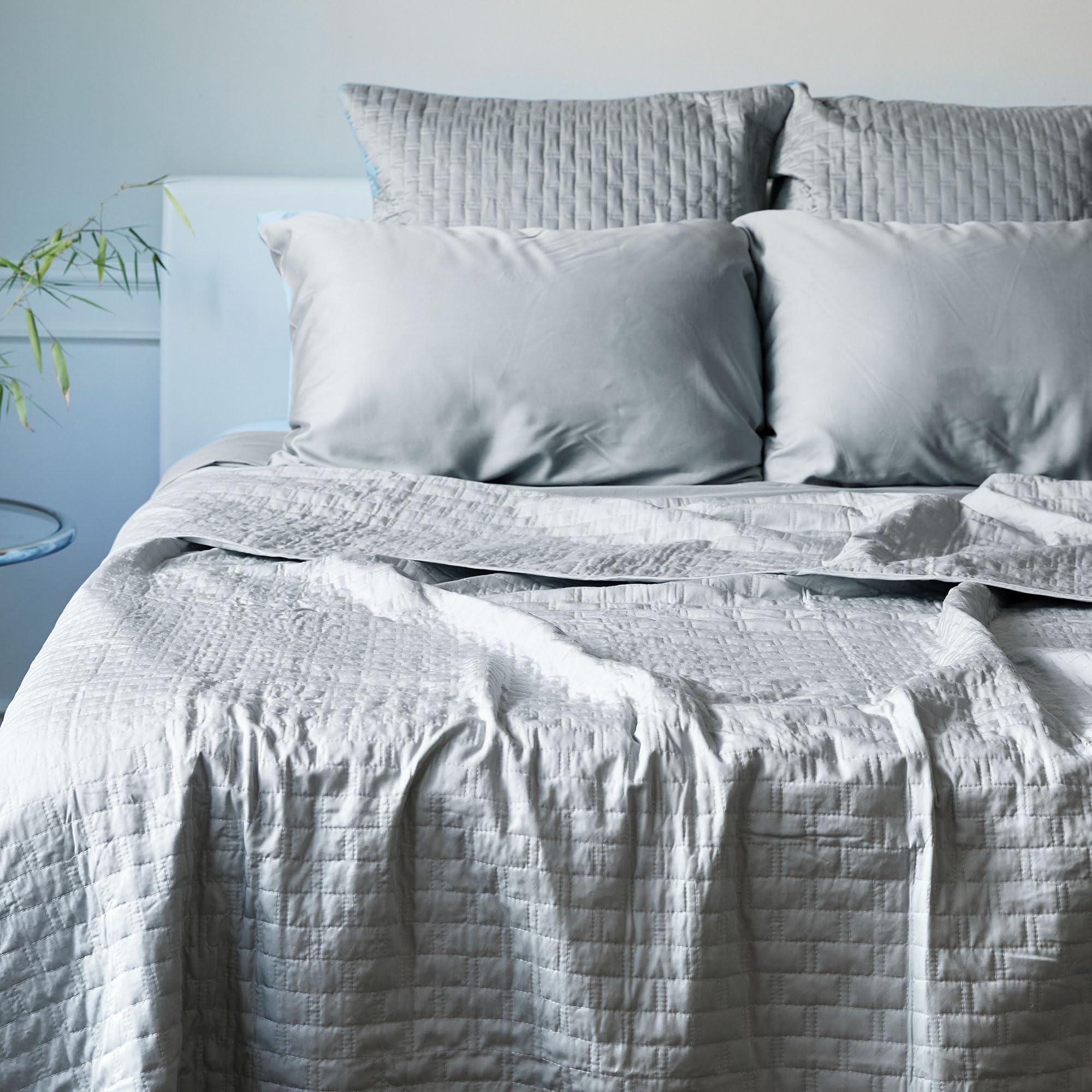 BedVoyage Luxury Euro Sham Covers, Silky Soft 100% Viscose Derived from Bamboo, Quilted Front, 1 pc 26x26 with Invisible Zipper Closure, Decorative Pillow Cover for Bedroom - Stone