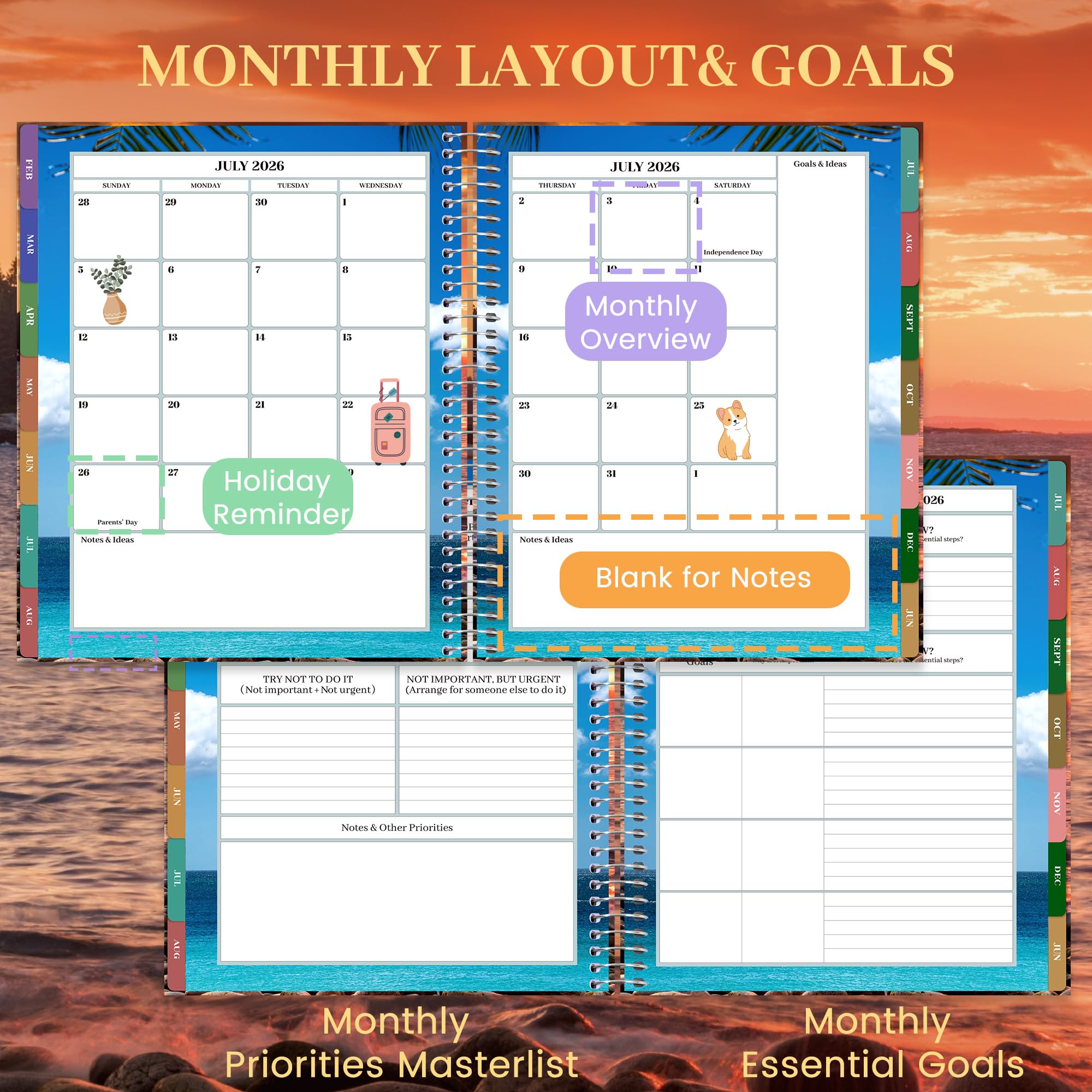 CAGIE Planner 2026-2027 18 mesi luglio 2026-dicembre 2027 Calendario giornaliero settimanale mensile orario con copertina rigida grande agenda annuale con linguette adesive per donne che lavorano