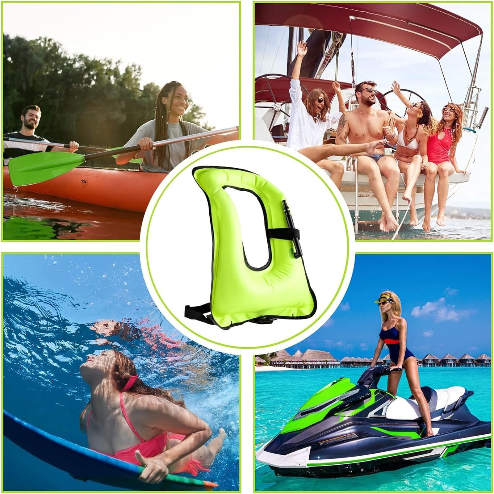 Kamizelka Kajakowa dla Dorosłych z Zamkami Błyskawicznymi i Rurkami do Snorkelingu, Regulowana Neoprenowa Kamizelka Kajakowa do Pływania Snorkeling Paddle Boarding Sporty Wodne