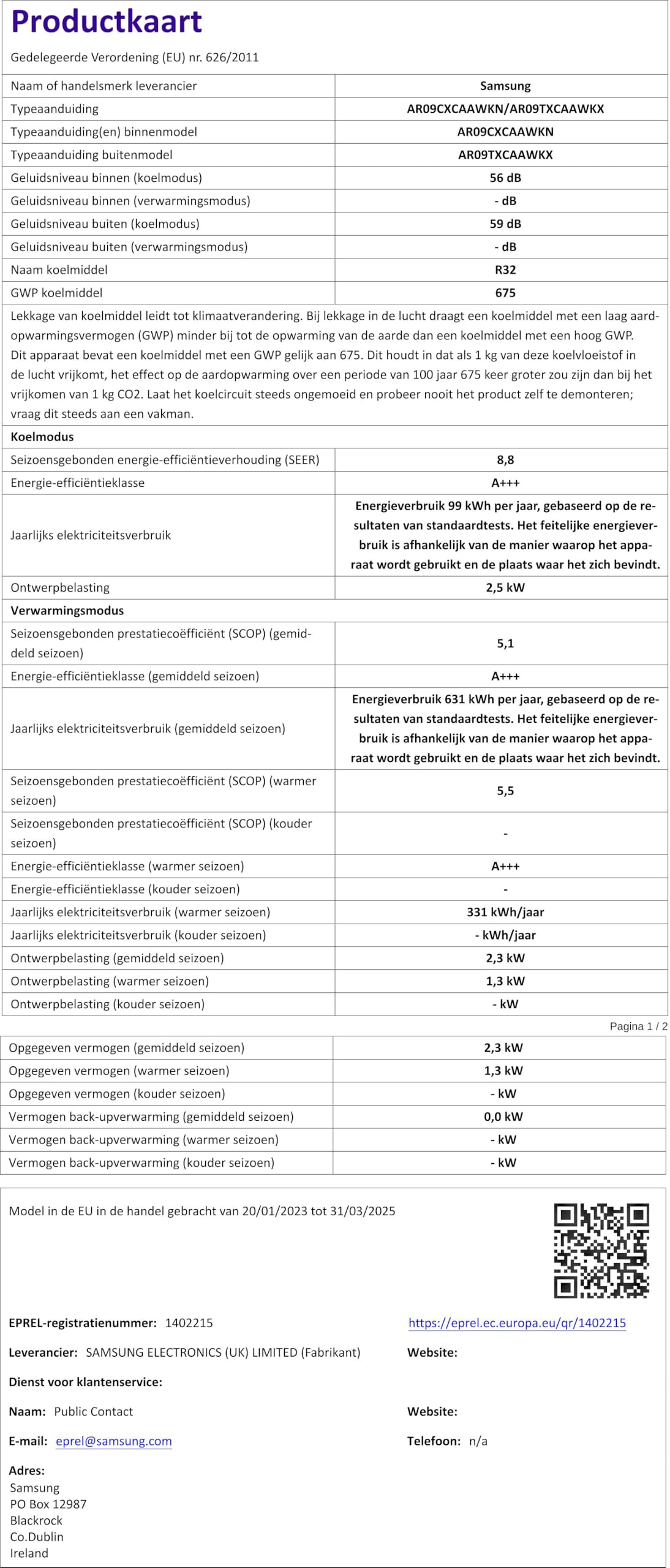 Samsung WindFree Elite, climatiseur monoplat pompe à chaleur 9000 BTU SmartThings IA WiFi, GAS R32 AR09TXCAAWKNEU+AR09TXCAAWKXEU, Efficacité énergétique A+++