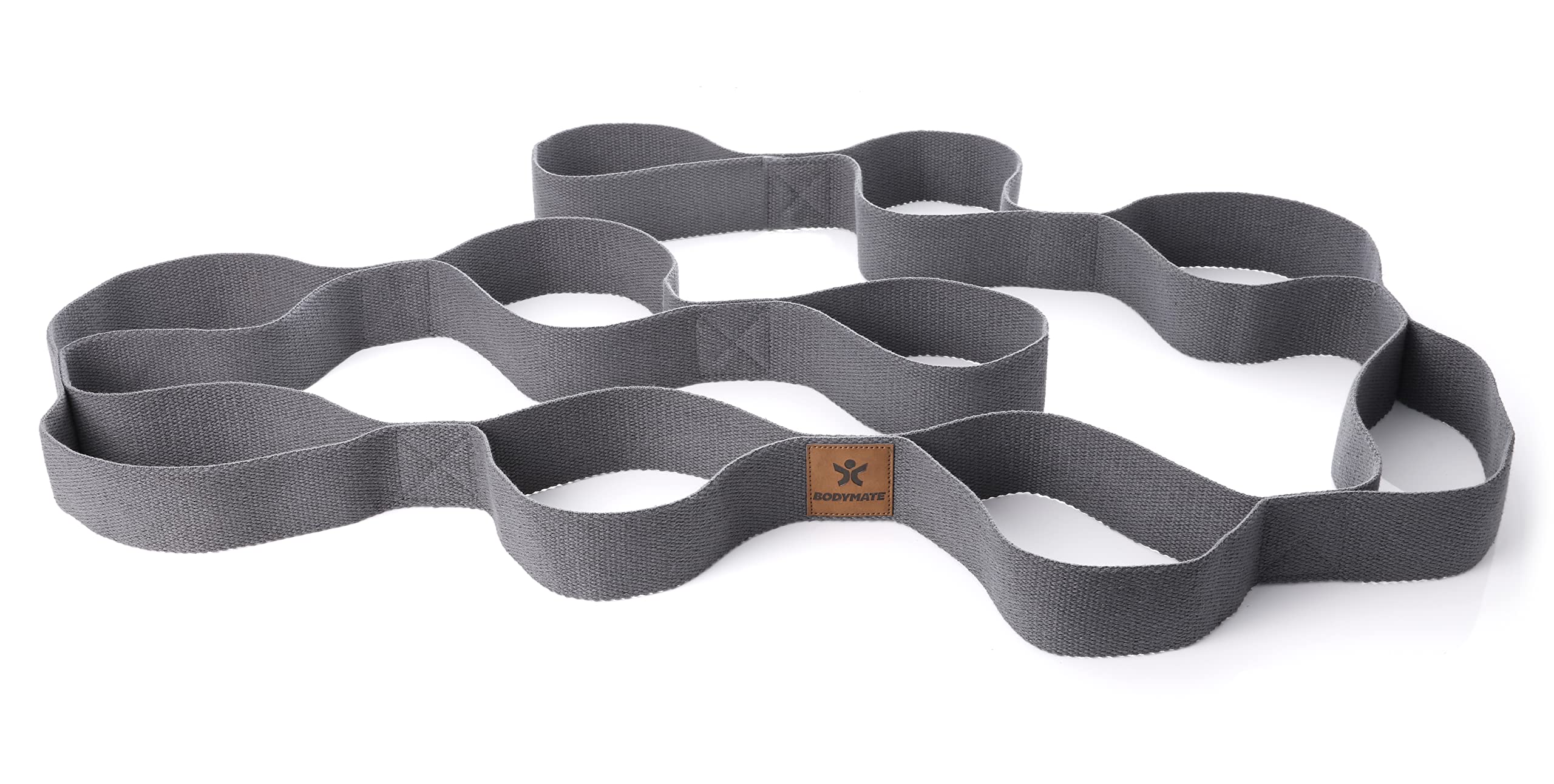 BODYMATE Fascia elastica con 10 passanti, lunghezza totale circa 190 cm, larghezza 3,8 cm, in 100% cotone naturale