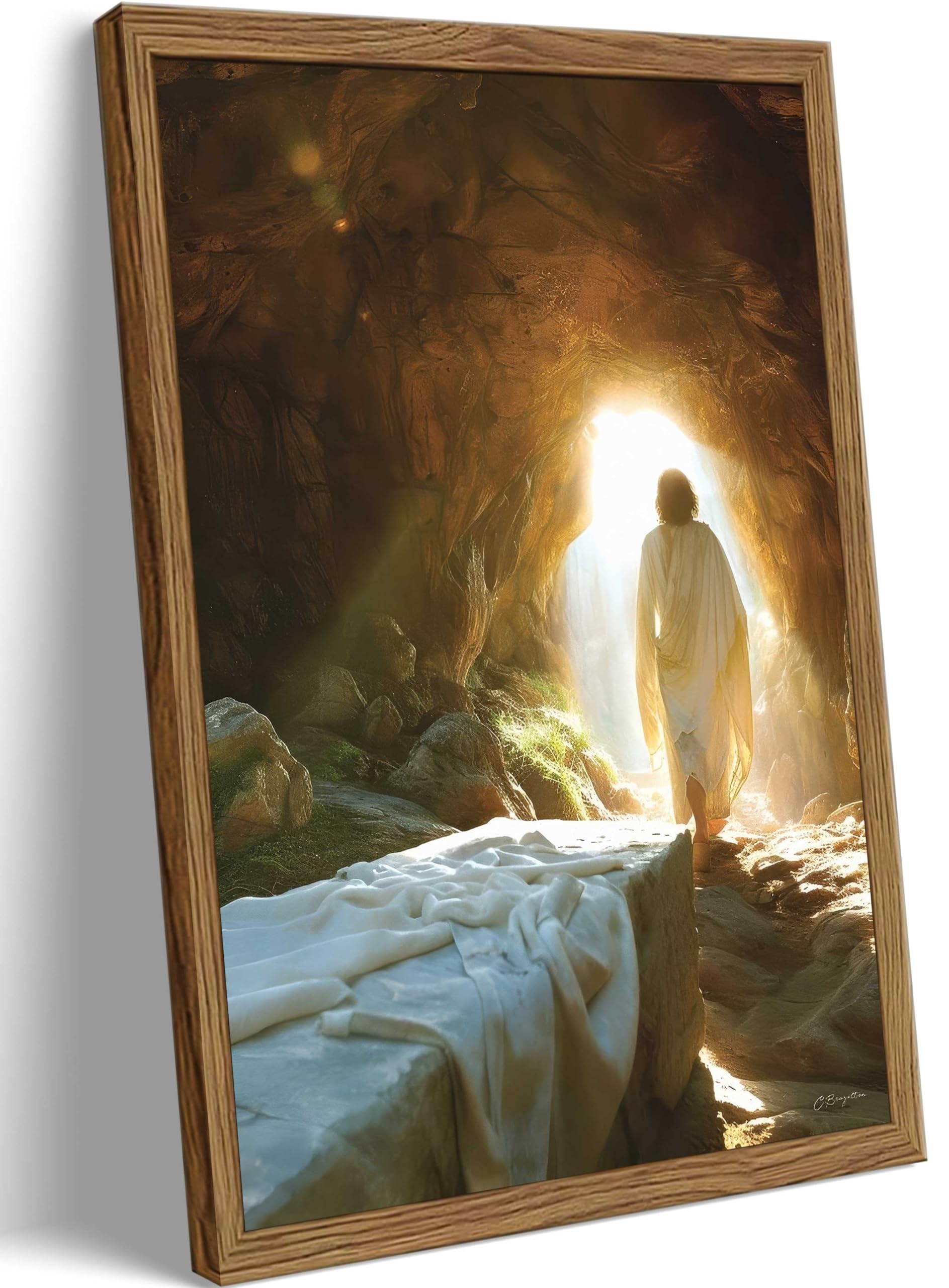 christian jesus wall art jesus leaves the tomb canvas painting resurrected savior leaves the tomb posters prints he is risen pictures for church home bedroom living room home wall decor wooden framed