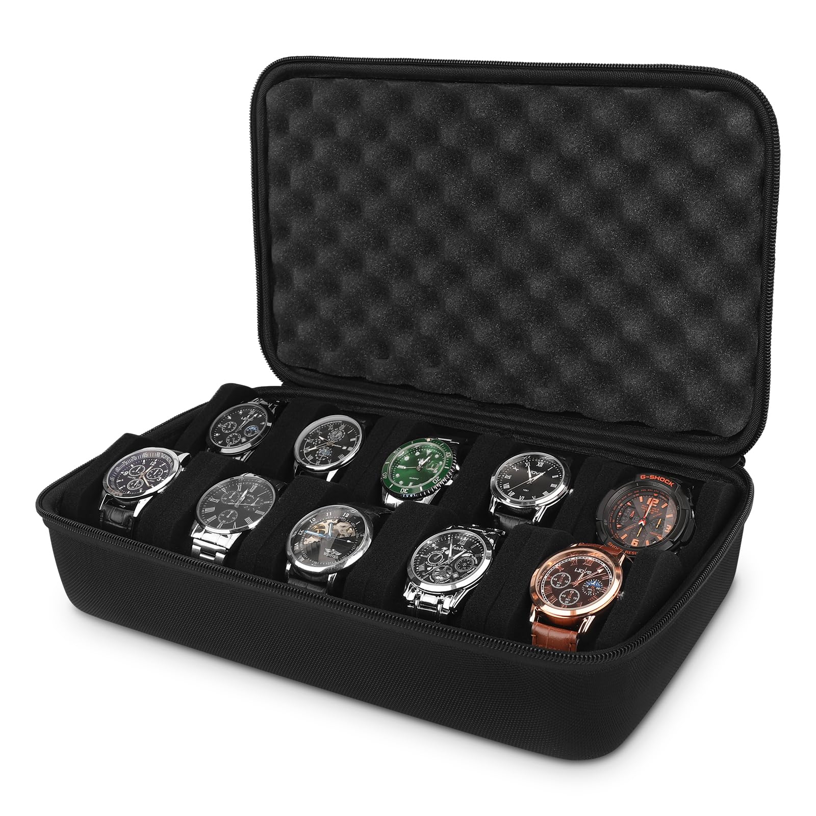 Estuche de Viaje para Reloj de 10 Ranuras, Caja Organizadora Portátil con Asa, para Hombres y Mujeres