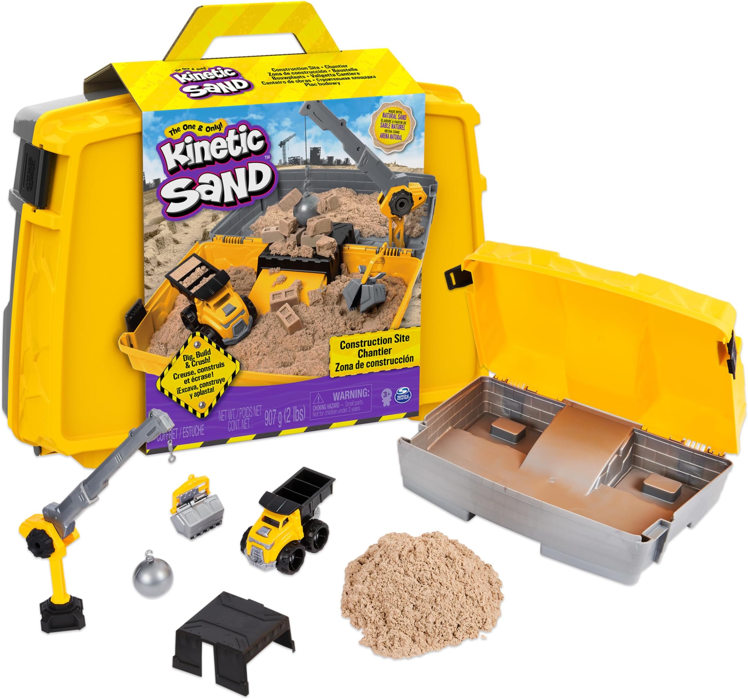 Construction Site Folding Sandbox Playset with Vehicle and 907g, for Kids Aged 3 and Up