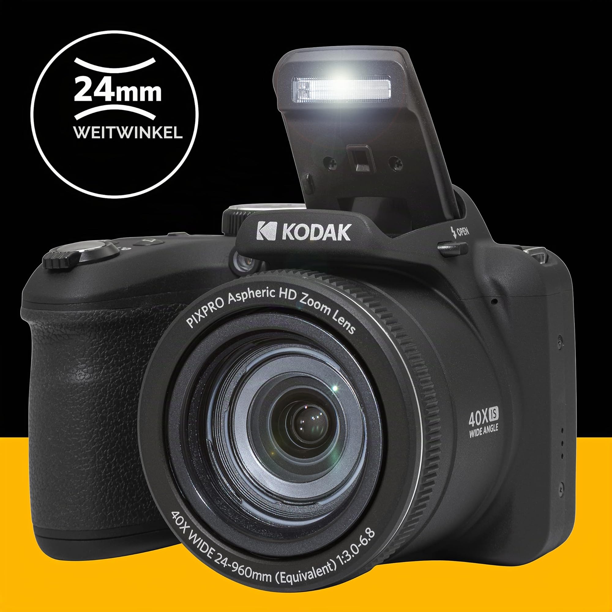 KODAK Pixpro Astro Zoom AZ405 Digitale Bridgekamera, 40-facher Zoom, 24-mm-Weitwinkel, 20 Megapixel, Full HD 1080p Video, OIS, Schwarz
