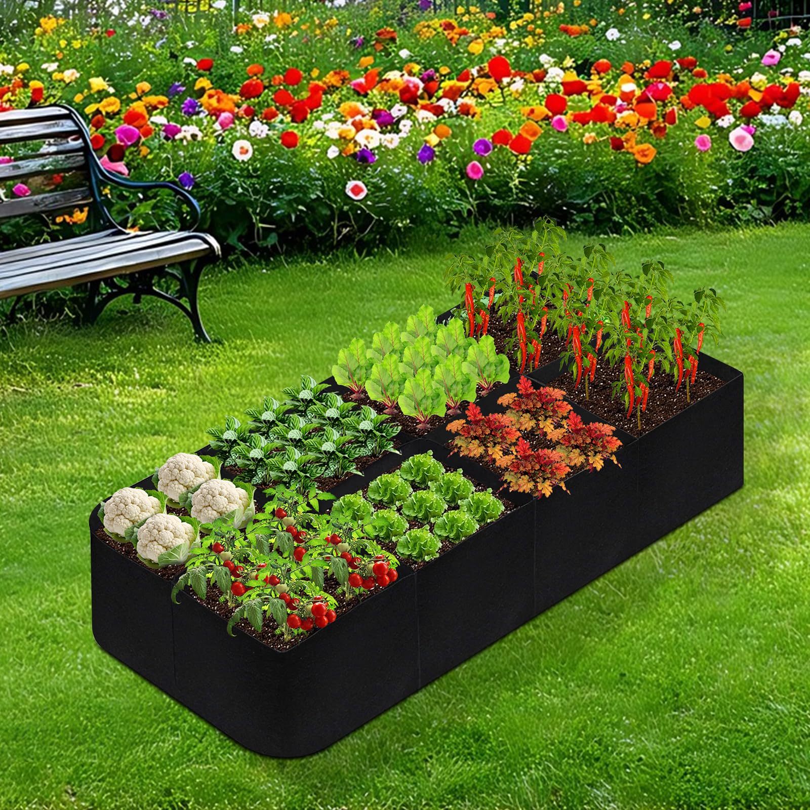 Fabric Raised Garden Beds Outdoor 2-Pack Fabric Raised Garden Beds | 128  Gallon 6x3x1 FT Plant Grow Bags With 8 Grids | Breathable Planting  Containers For Vegetables \u0026 Flowers Outdoor Planting Bags, image size:1600x1600