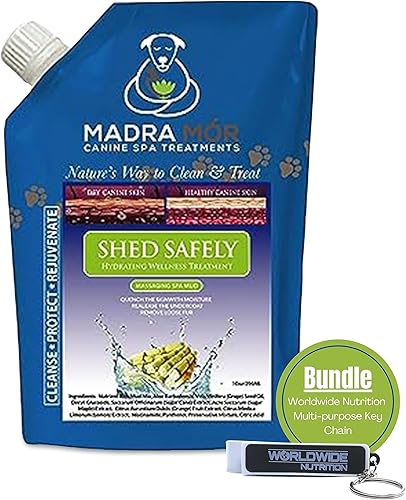 Worldwide Nutrition Bundle Madra Mor Shed Safely - Baño de barro esencial para perros, aseo de perros, tratamiento de piel seca para perros,